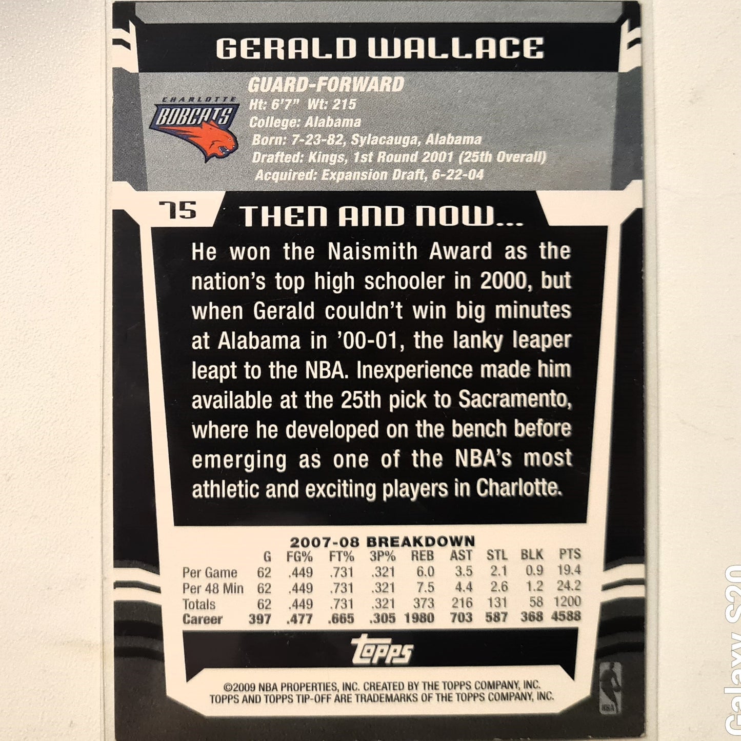 Gerald Wallace 2009 Topps Tip off #75 NBA Basketball Charlotte Bobcats good sleeved