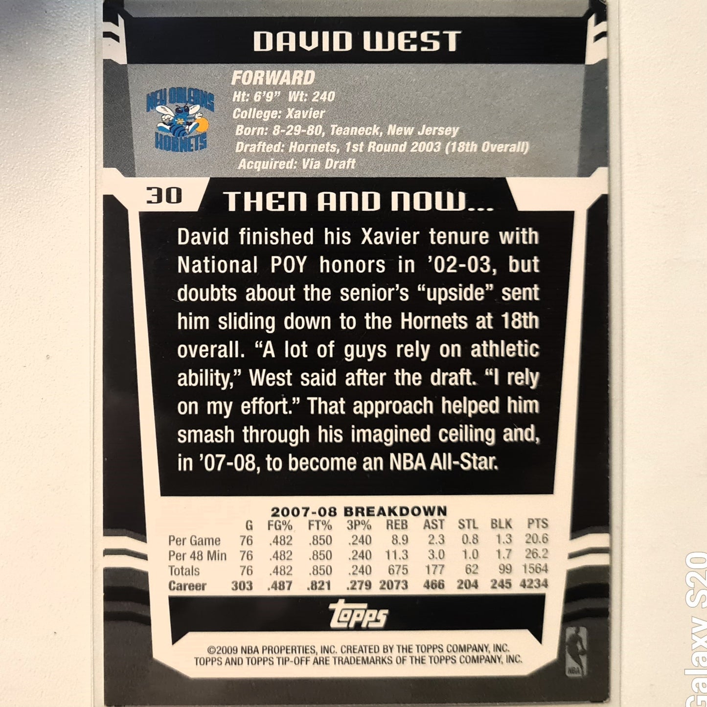 David West 2009 Topps Tip off #30 NBA Basketball New Orleans Hornets good sleeved