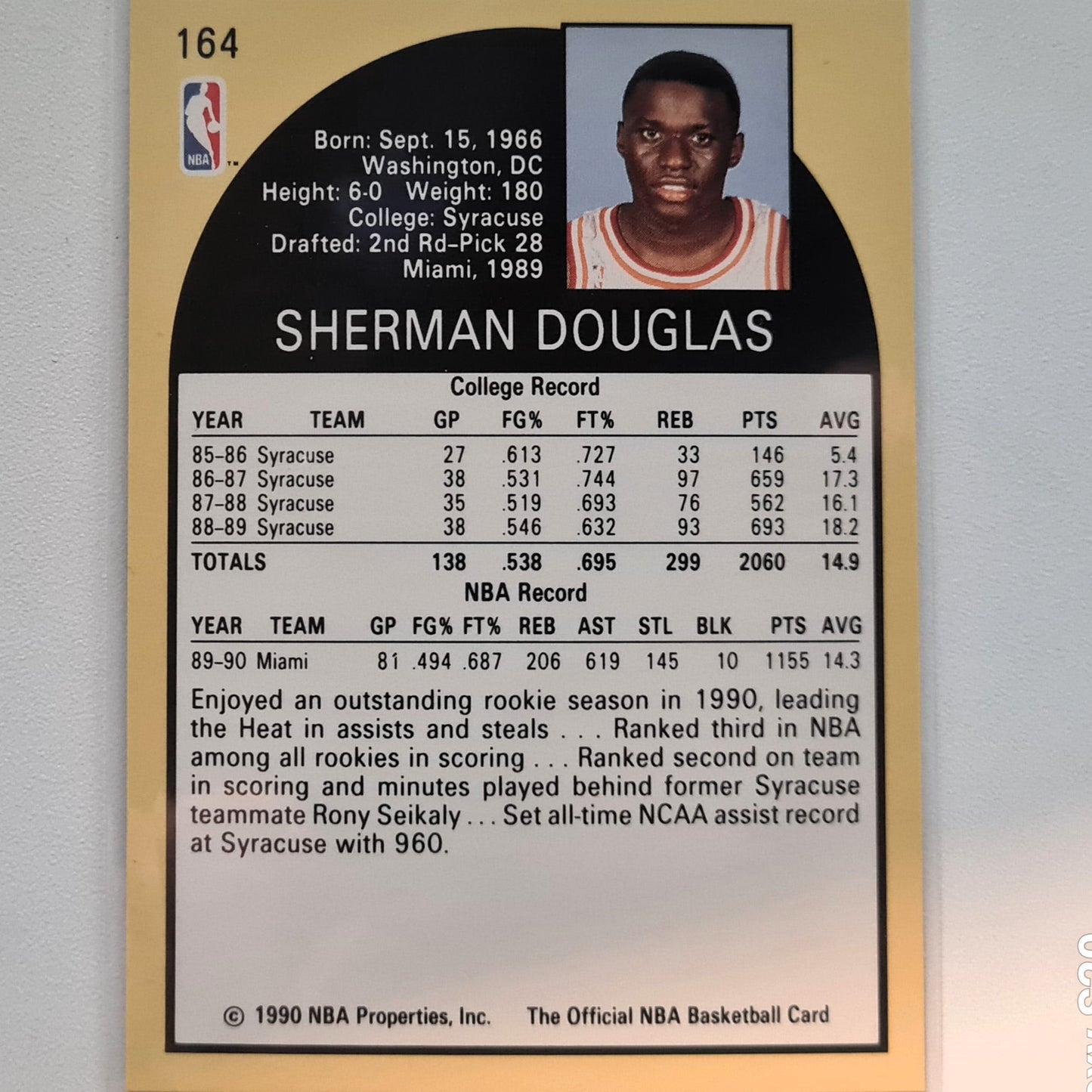 Sherman Douglas 1990 Skybox NBA Hoops Rookie RC #164 NBA Basketball Miami Heat Excellent/mint sleeved