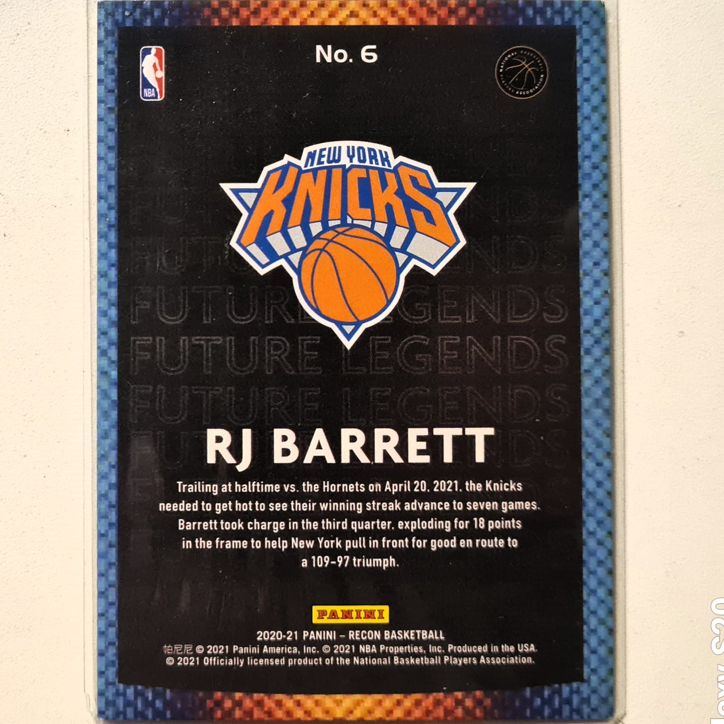 RJ Barrett 2020-21 Panini Recon Future Legends Numbered 050/199 #18 NBA Basketball New York Knicks Excellent Sleeved