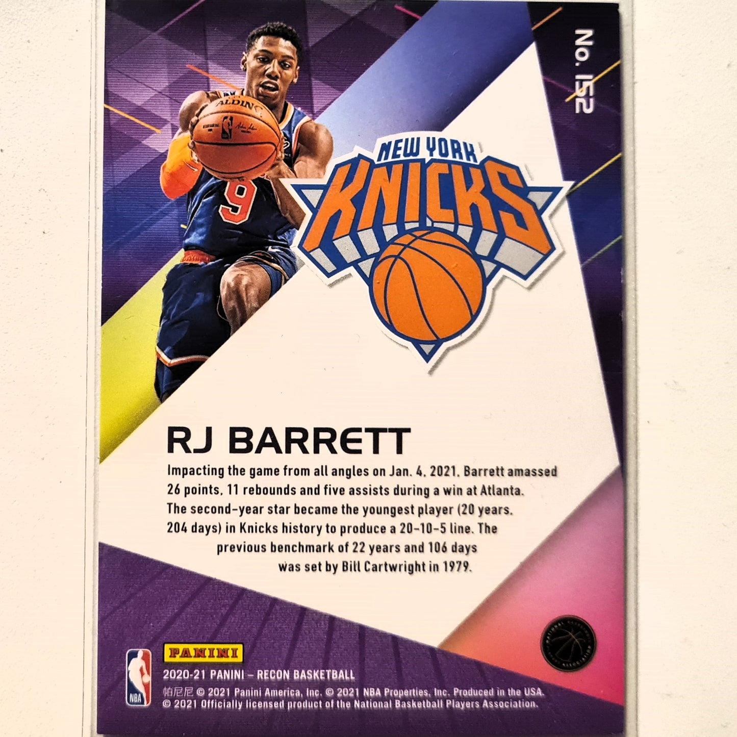 RJ Barrett 2020-21 Panini Recon Numbered 192/199 #152 NBA Basketball New York Knicks Excellent Sleeved