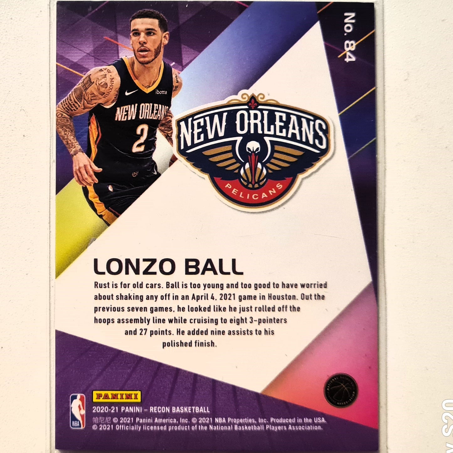 Lonzo Ball 2021-22 Panini Recon #84 NBA Basketball New Orleans Pelicans excellent Sleeved