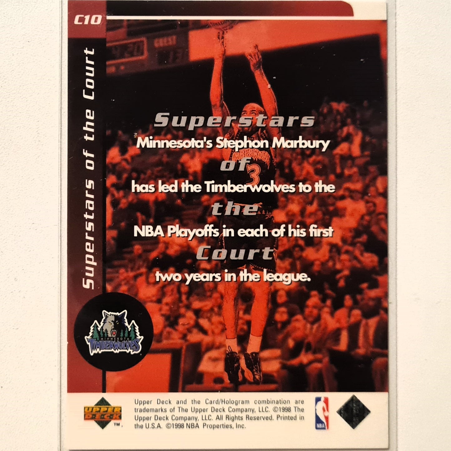 Stephon Marbury 1998 Upper-deck superstars of the court Holo C10 NBA Basketball Minnesota Timberwolves Excellent Sleeved