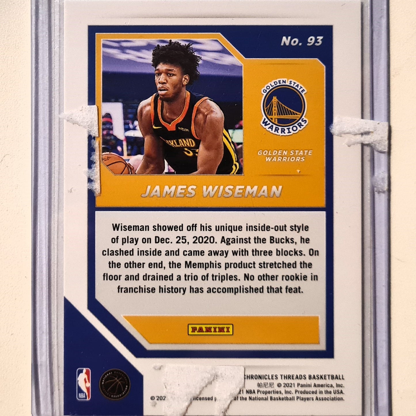 James Wiseman 2020-21 Panini threads teal Edition Rookie RC #93 NBA Basketball Golden State Warriors Excellent/mint Sleeved