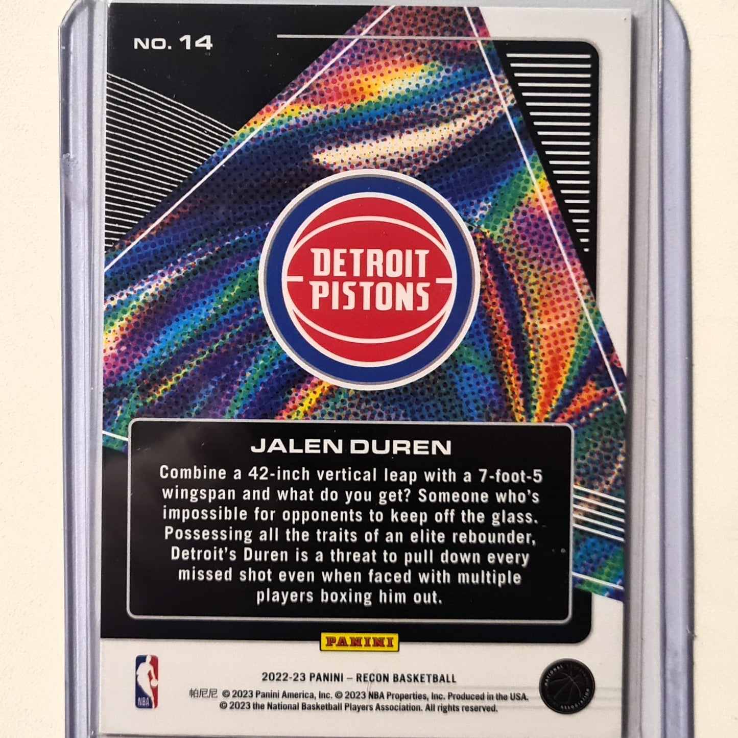 Jalen Duren 2022-23 Panini Recon Future legends Rookie RC #14 NBA Basketball Detroit Pistons Excellent Sleeved