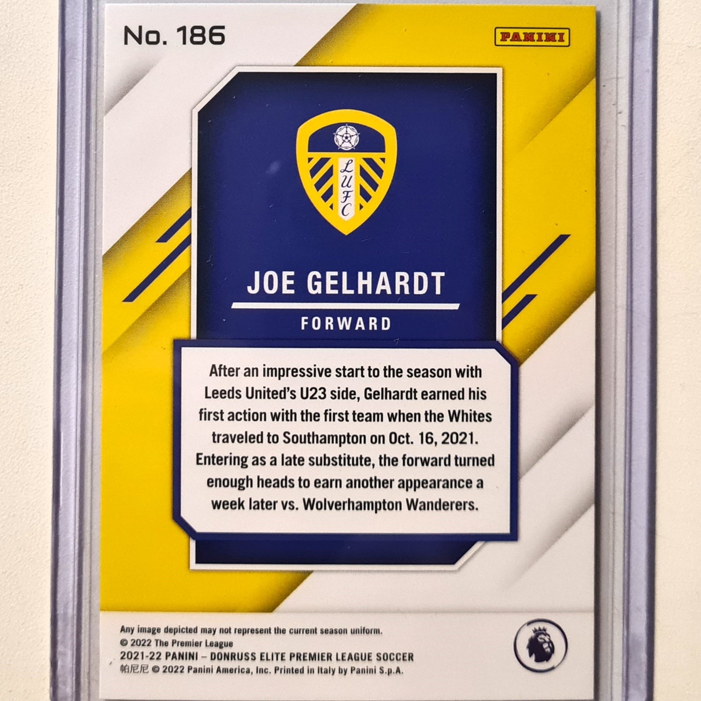 Joe Gelhardt 2021-22 Panini Donruss Elite Rookie RC refractor numbered 56/75 #186 Soccer Football Leeds Excellent/mint Sleeved