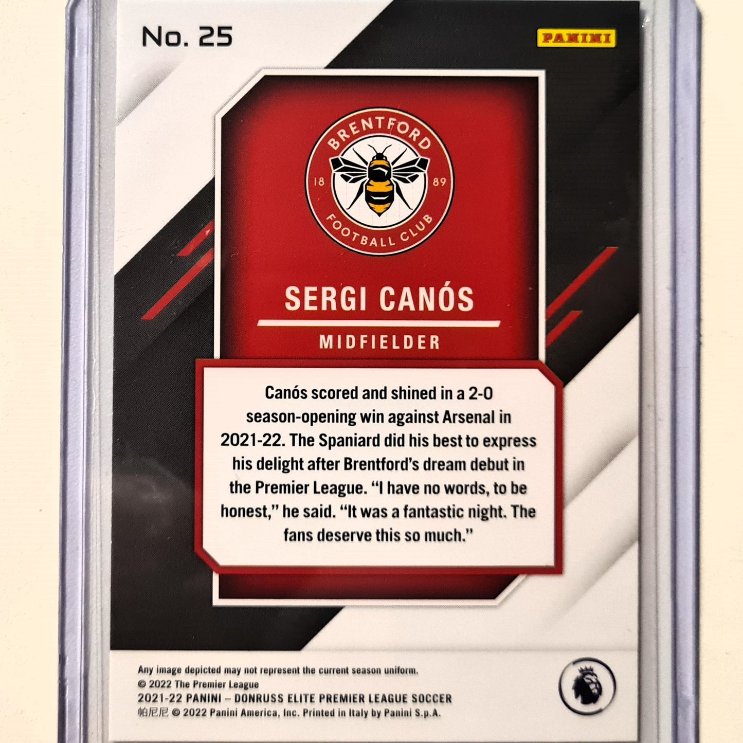 Sergi Canos 2021-22 Panini Donruss Elite Rookie RC refractor numbered 25/25 #25 Soccer Football Brentford Excellent/mint Sleeved