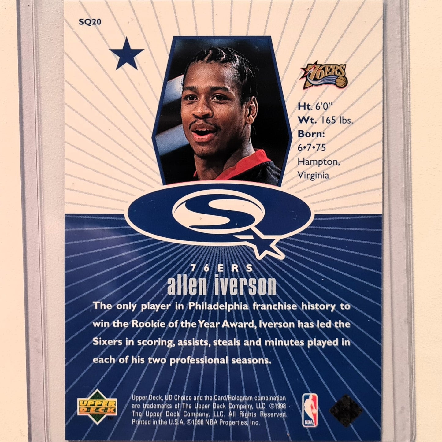 Allen Iverson 1998 Upper-Deck Blue Starquest #SQ20 NBA Basketball Philadelphia 76ers good sleeved