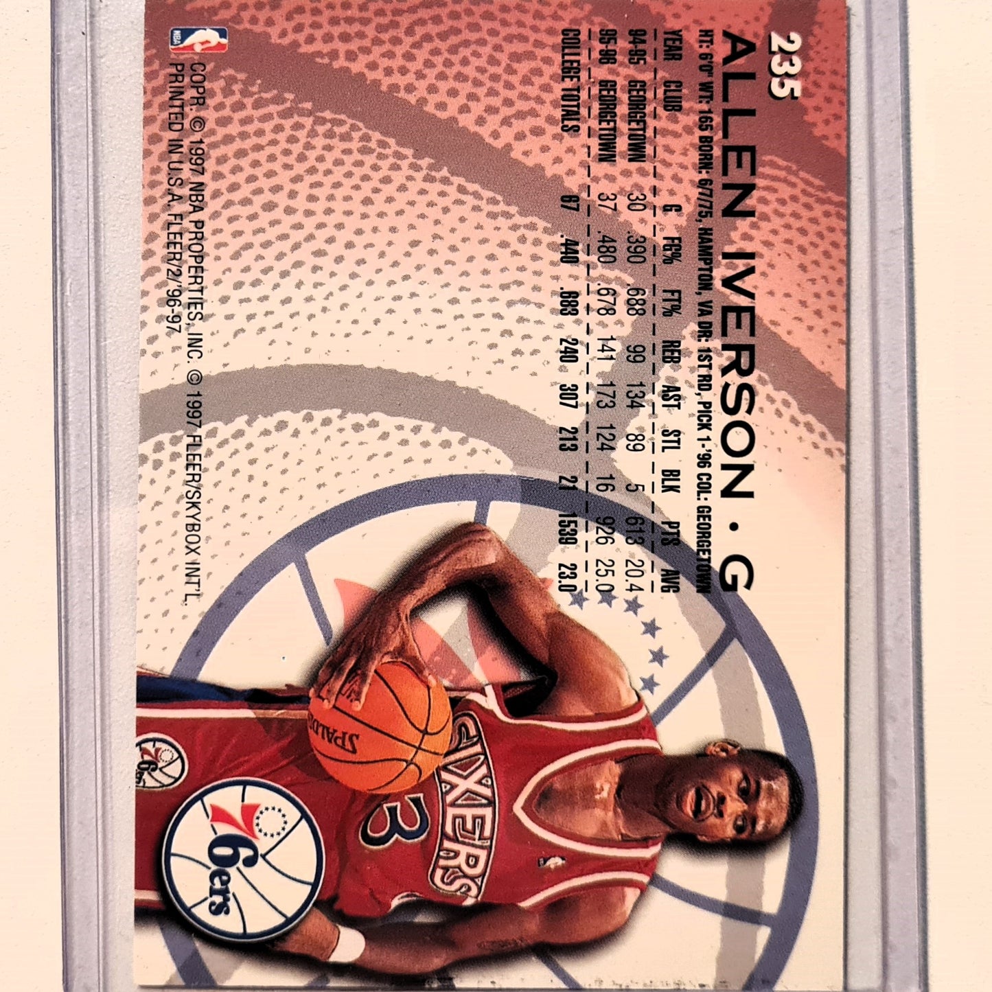Allen Iverson 1997 Fleer 96-97 Rookie RC #235 NBA Basketball Philadelphia 76ers Excellent sleeved