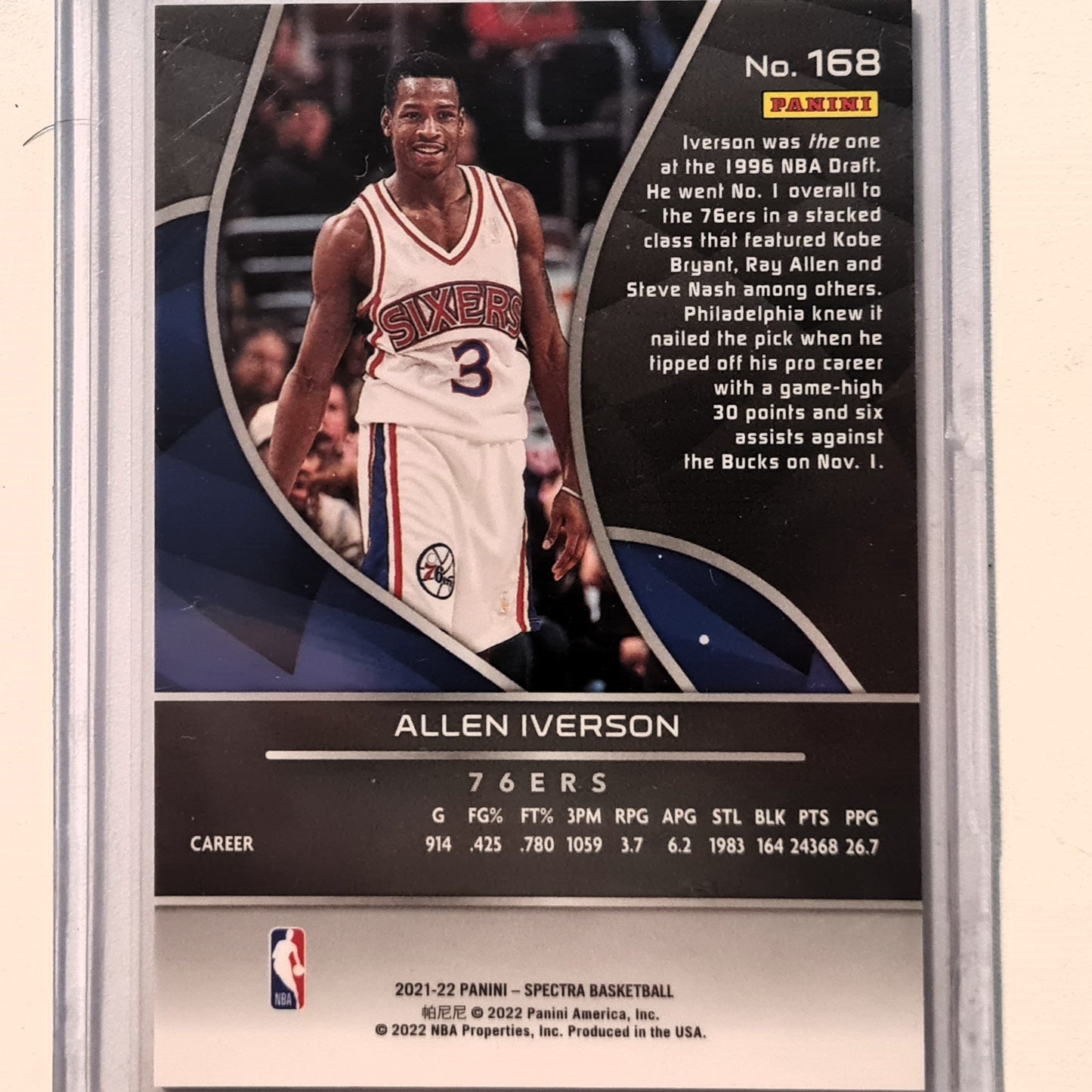 Allen Iverson 2021-22 Panini Spectra spectacular debut #168 NBA Basketball Philadelphia 76ers Excellent sleeved
