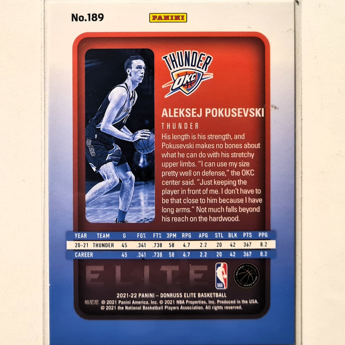 Aleksej Pokusevski 2021-22 Panini Donruss #189 NBA Basketball Oklahoma City Thunder excellent/mint