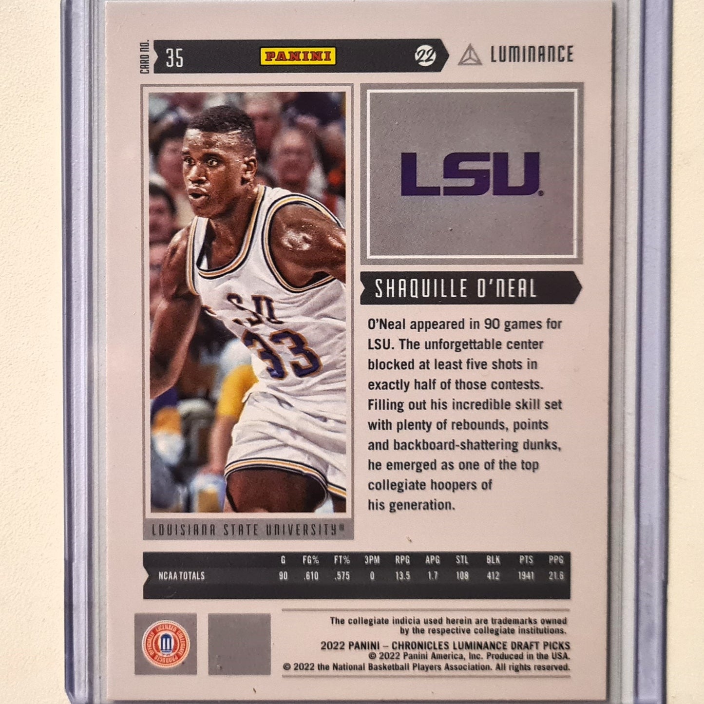 Shaquille O'Neal 2022 Panini Chronicles Luminance Draft Picks #35 NBA Basketball LSU Excellent sleeved