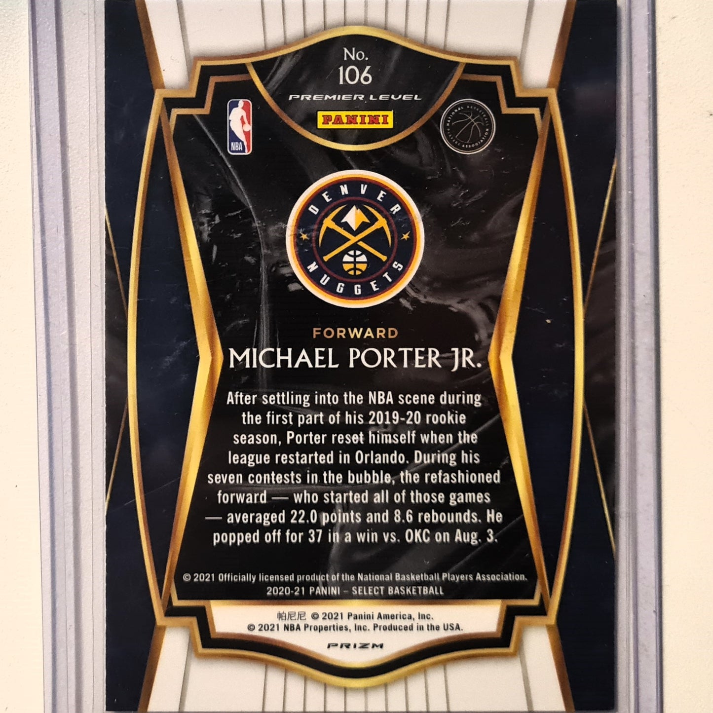 Michael Porter Jr 2020-21 Panini Prizm Green red cracked ice premier level #106 NBA Basketball Denver Nuggets excellent Sleeved