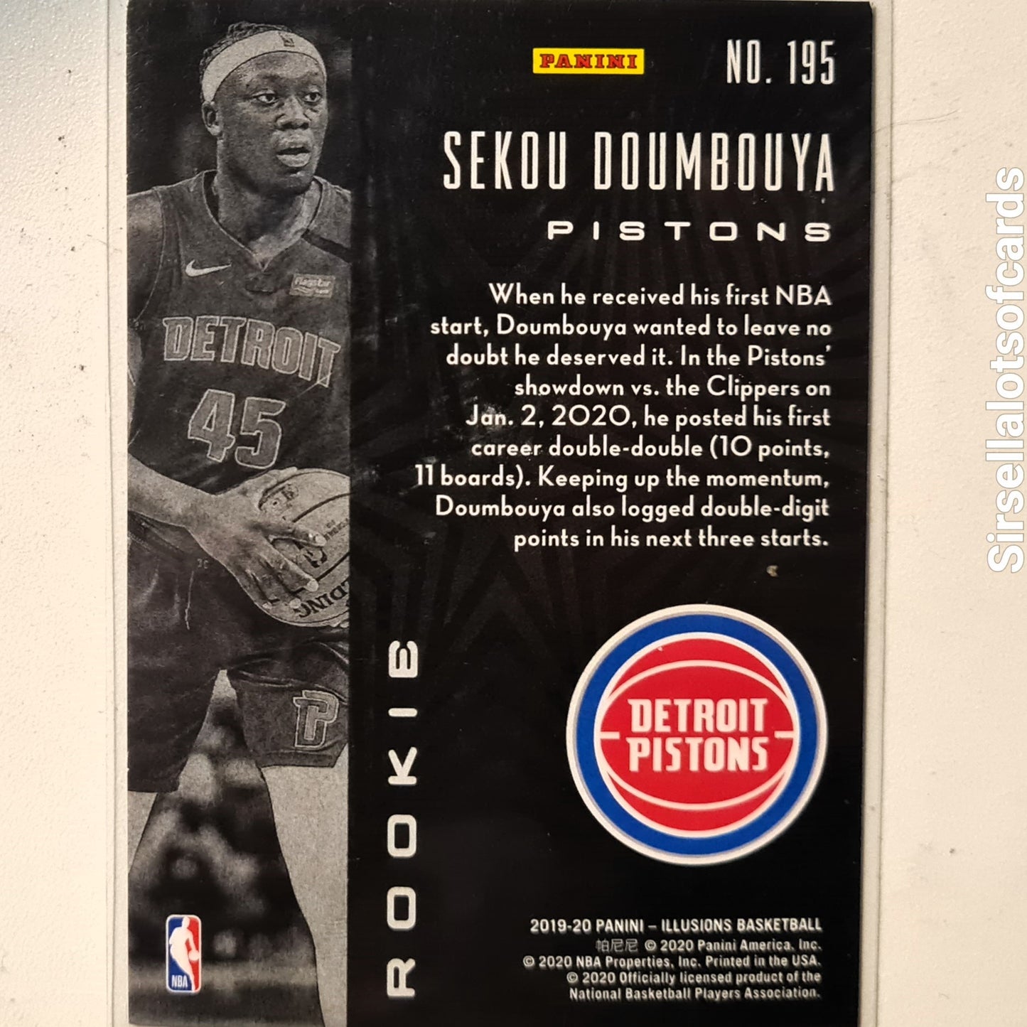 Sekou Doumbouya 2019-20 Panini illusions Rookie RC #195 NBA Basketball Detroit Pistons Excellent/Mint Sleeved
