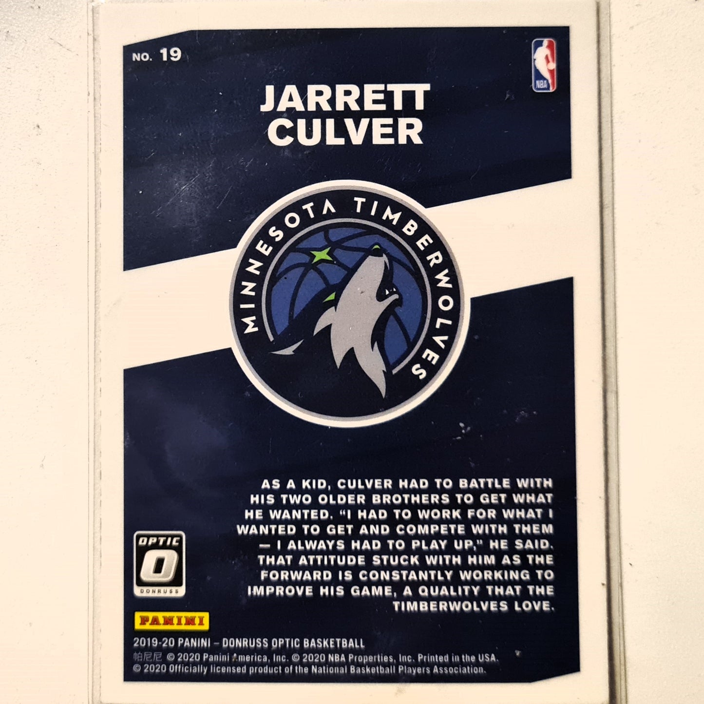 Jarrett Culver 2019-20 Panini Donruss Optic My house #19 NBA Basketball Minnesota Timberwolves Excellent Sleeved