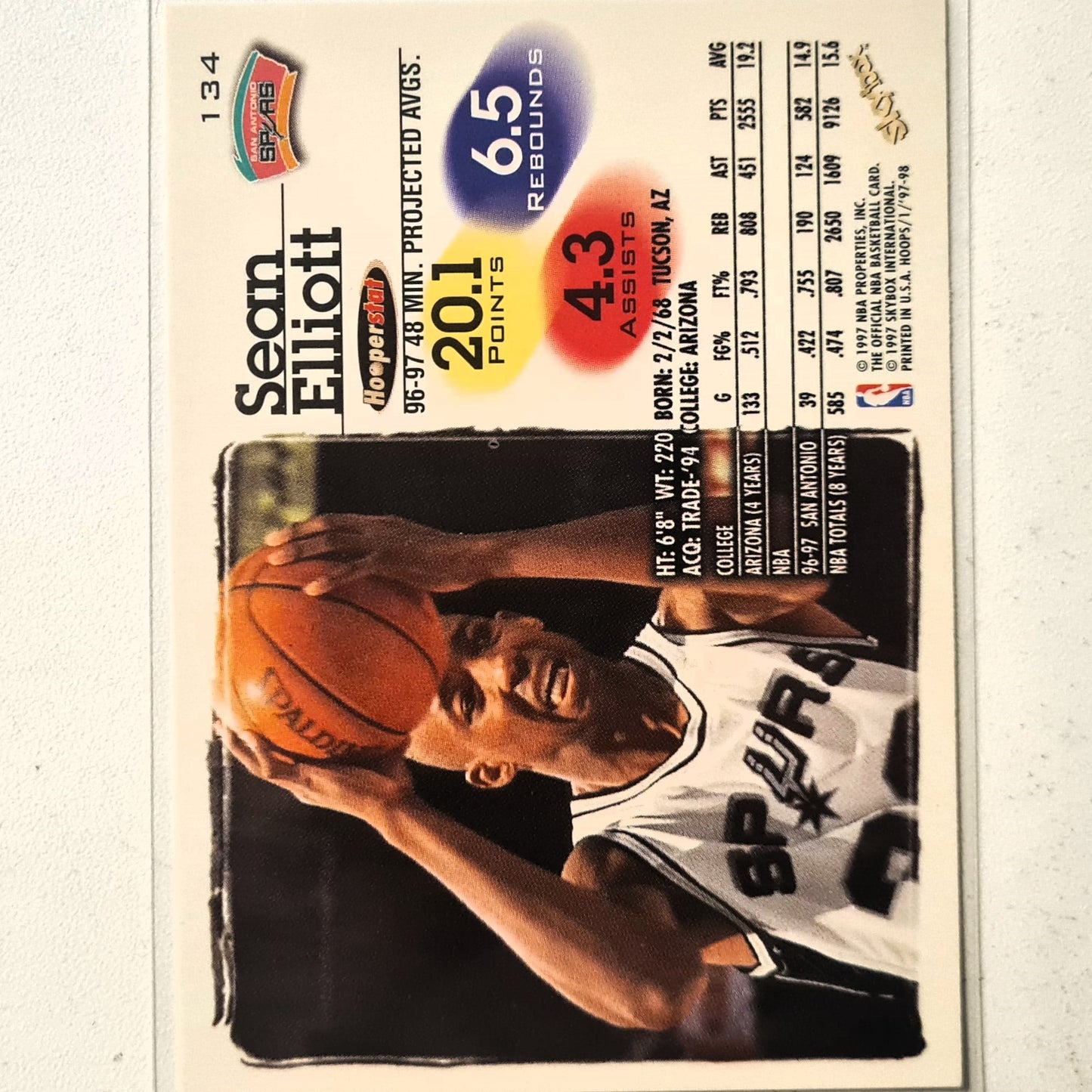 Sean Elliott 1997 Skybox NBA Hoops #23 NBA Basketball San Antonio Spurs Excellent sleeved