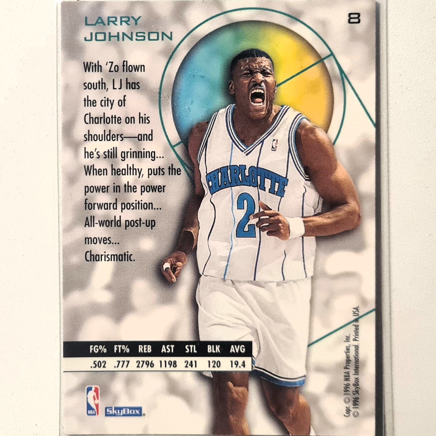 Larry Johnson 1996 Skybox E-XI #8 NBA Basketball charlotte hornets Excellent sleeved