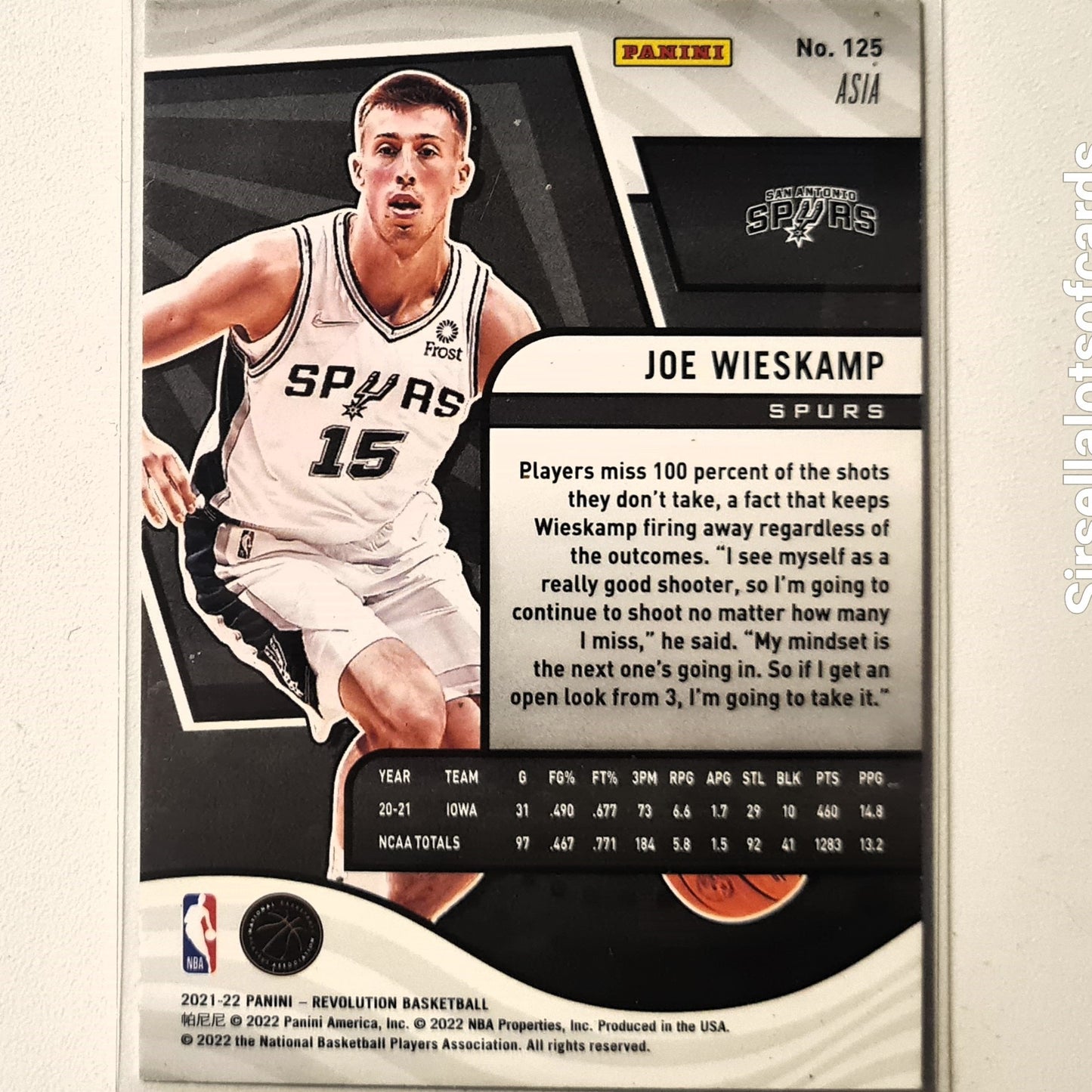 Joe Wieskamp 2021-22 Panini Revolution Red Asia Rookie RC #125 NBA Basketball San Antonio Spurs Excellent/Mint sleeved