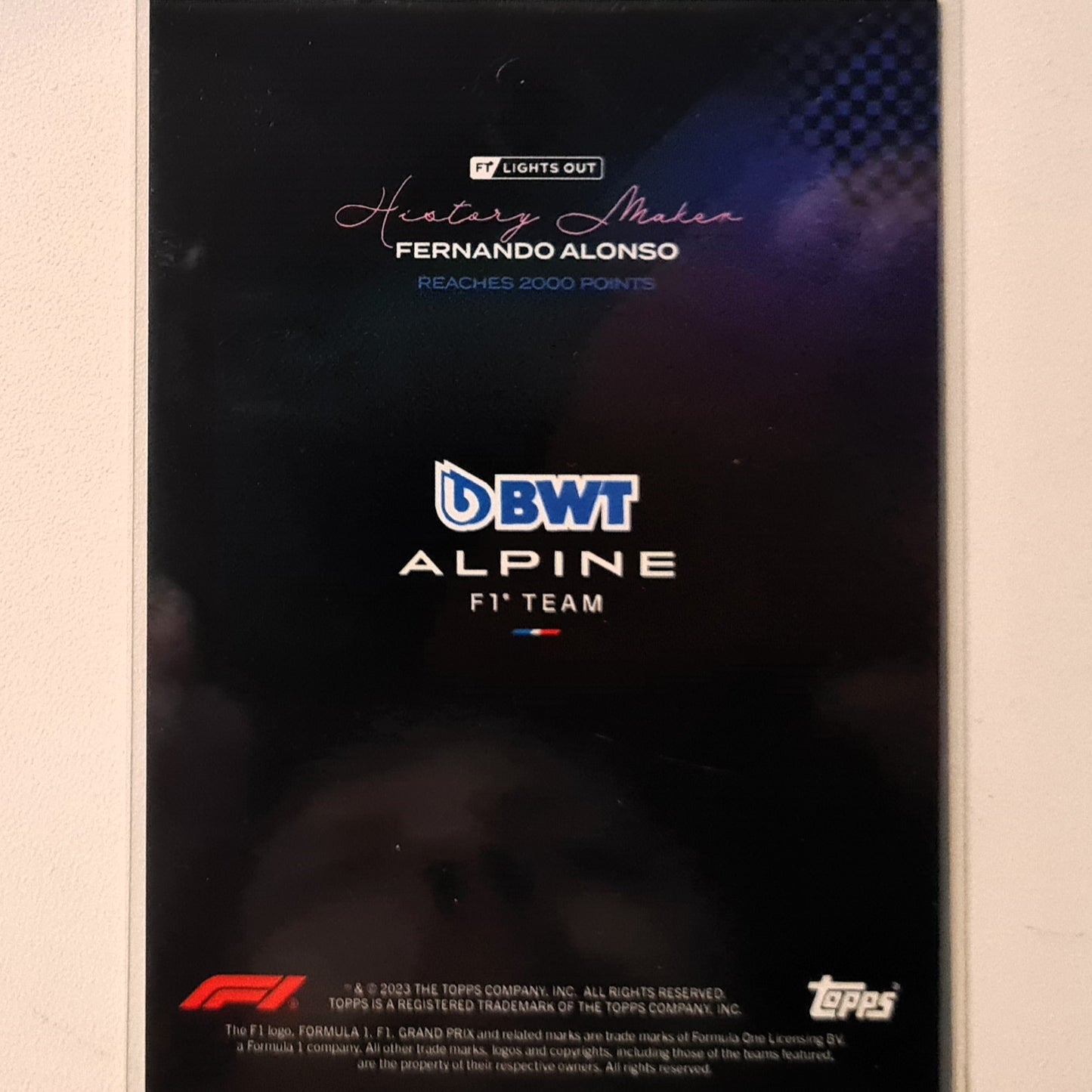 Fernando Alonso 2023 Topps F1 lights out History Maker F1 Formula one Alpine Excellent/mint sleeved