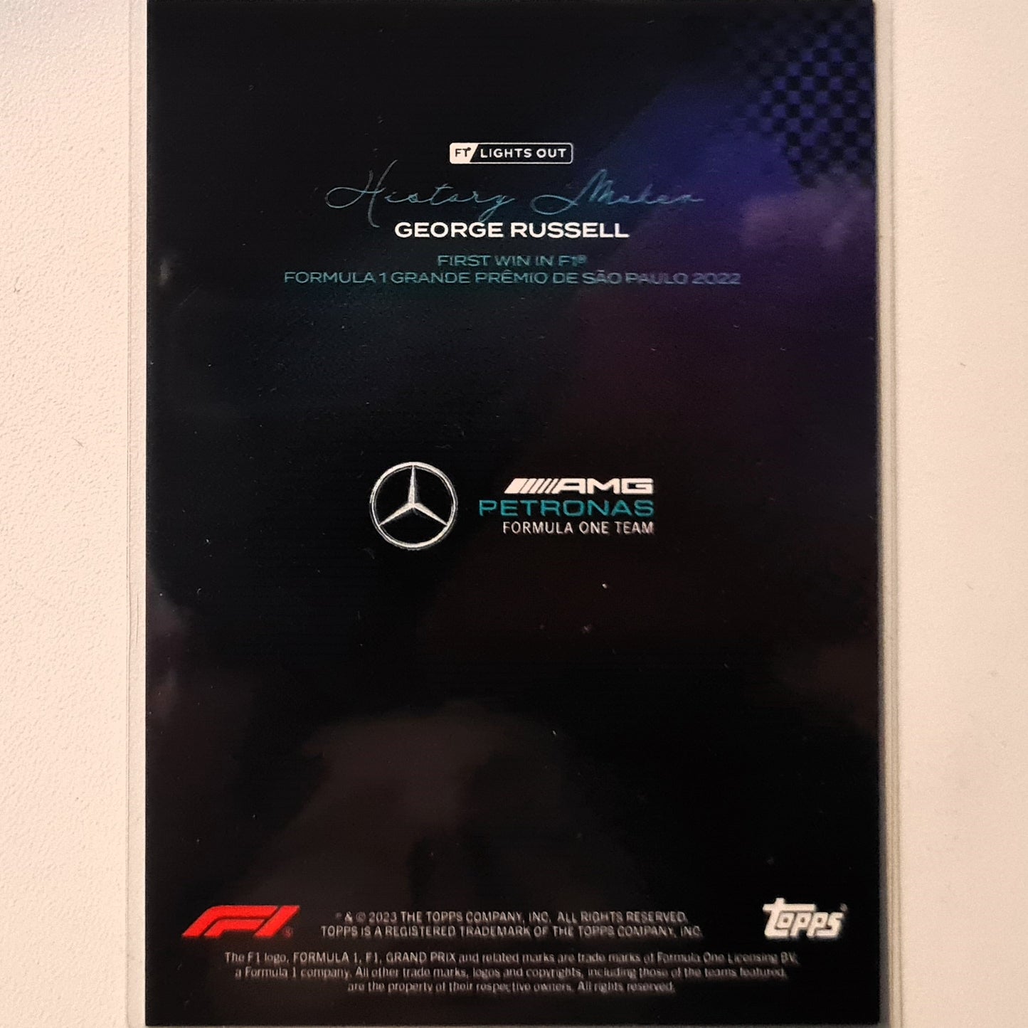 George Russell 2023 Topps F1 lights out History Maker F1 Formula one Mercedes AMG Petronas Excellent/mint sleeved