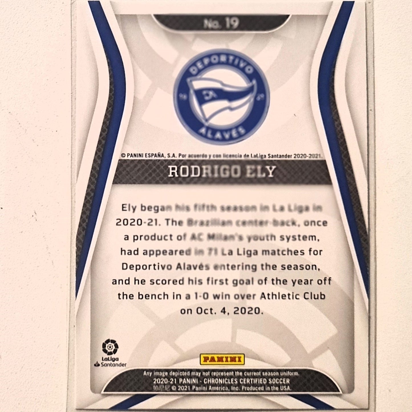 Rodrigo Ely 2020-21 Panini chronicles Certified La Liga #19 Soccer Football D Alaves Excellent/mint sleeved