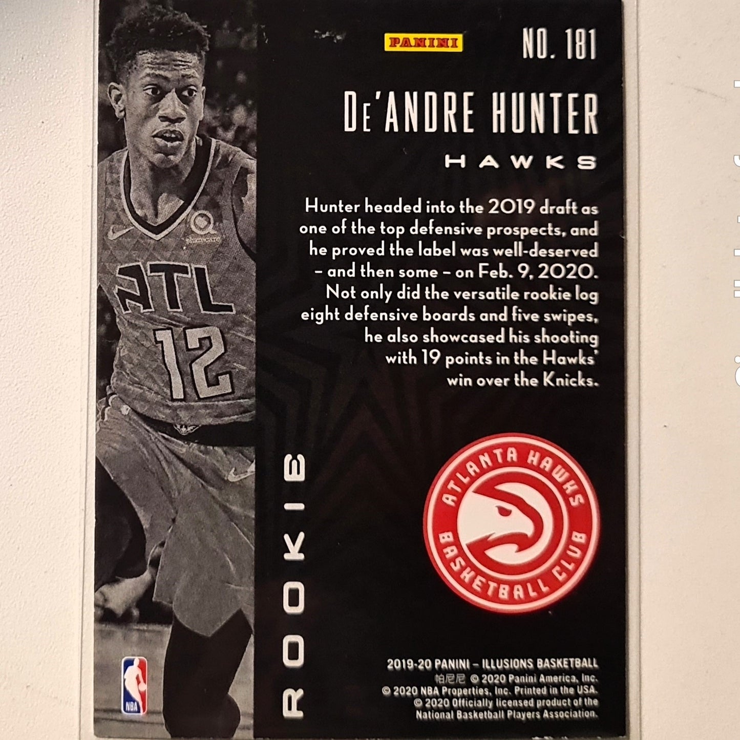 De'Andre Hunter 2019-20 Panini Illusions Rookie RC #181 NBA Basketball Atlanta Hawks very good Sleeved