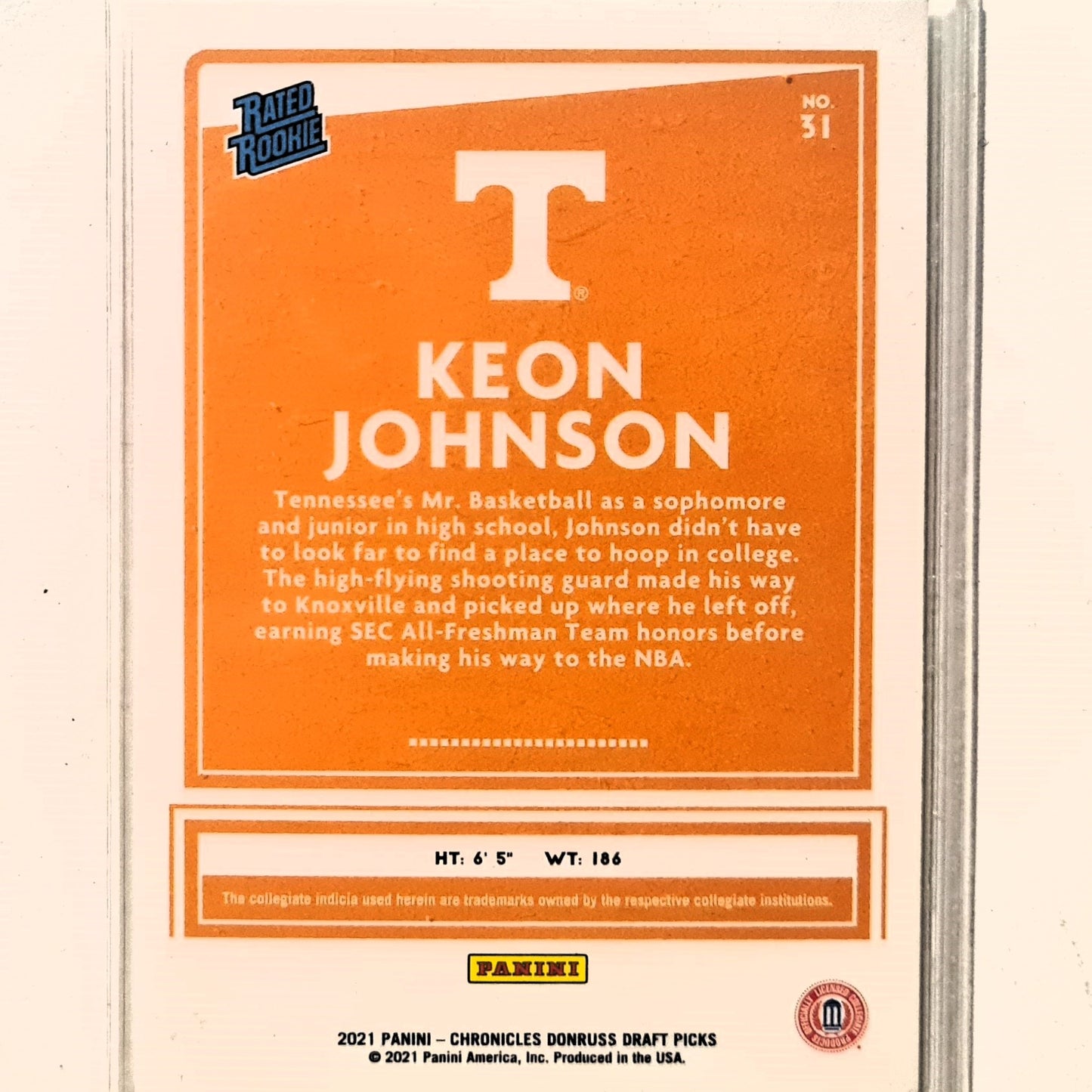 Keon Johnson 2021 Panini Chronicles Donruss draft picks Rated Rookie RC #31 NBA Basketball Portland Trail Blazers/volunteers Excellent/mint Sleeved