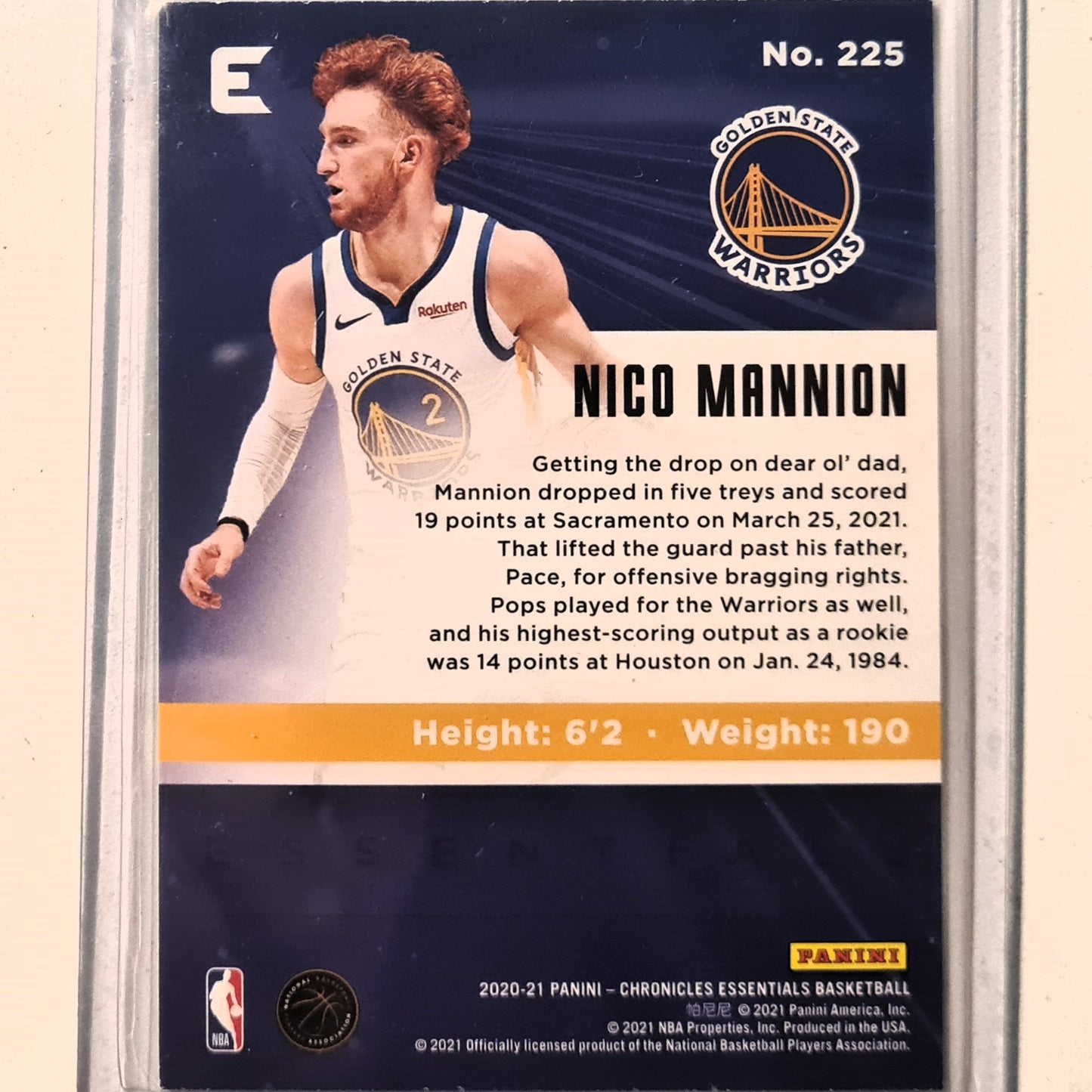 Nico Mannion 2020-21 Panini Chronicles Essentials Rookie RC #225 NBA Basketball Golden Excellent/mint Sleeved