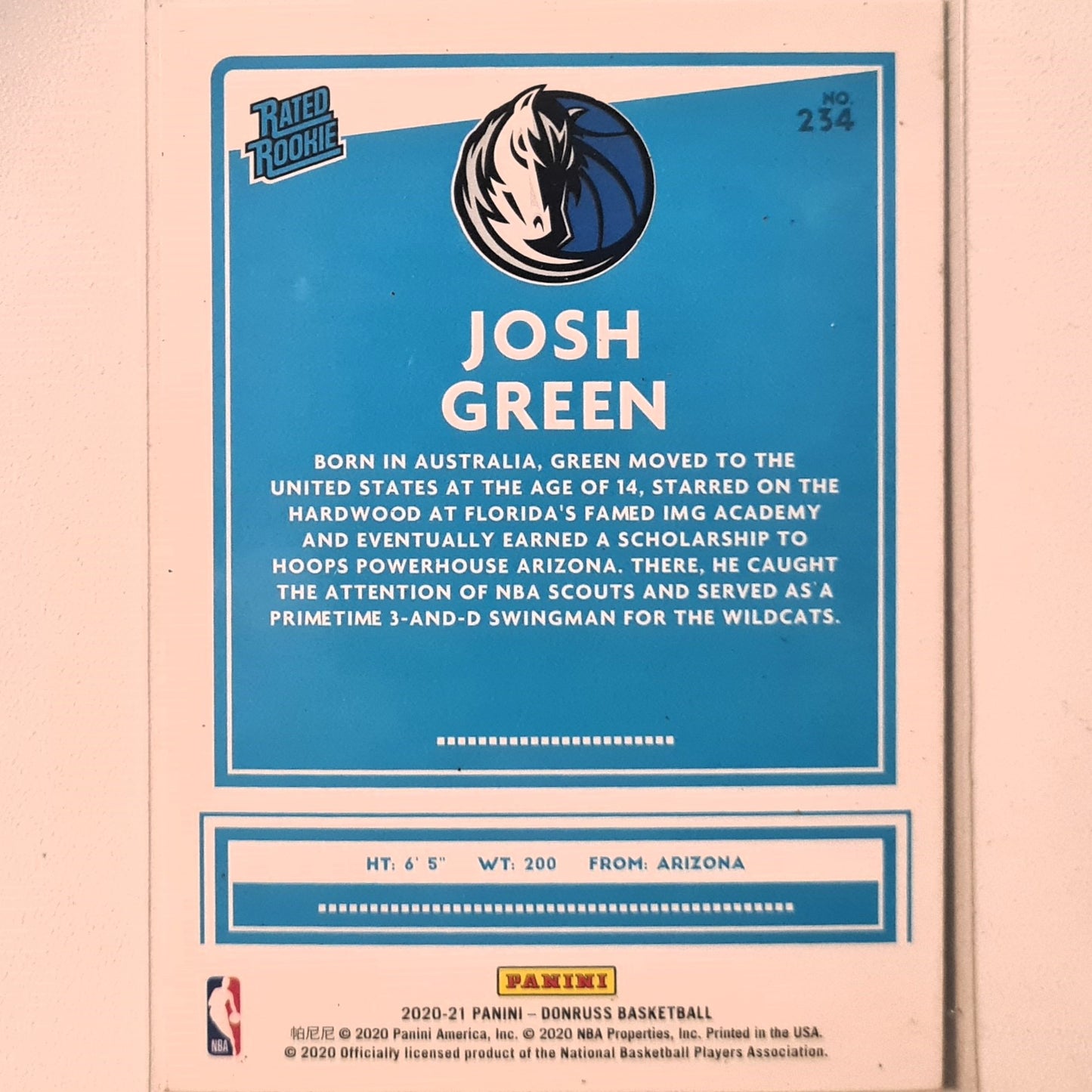 Josh Green 2020-21 Panini Donruss Rated rookie RC #234 NBA Basketball Dallas Mavericks Excellent Sleeved