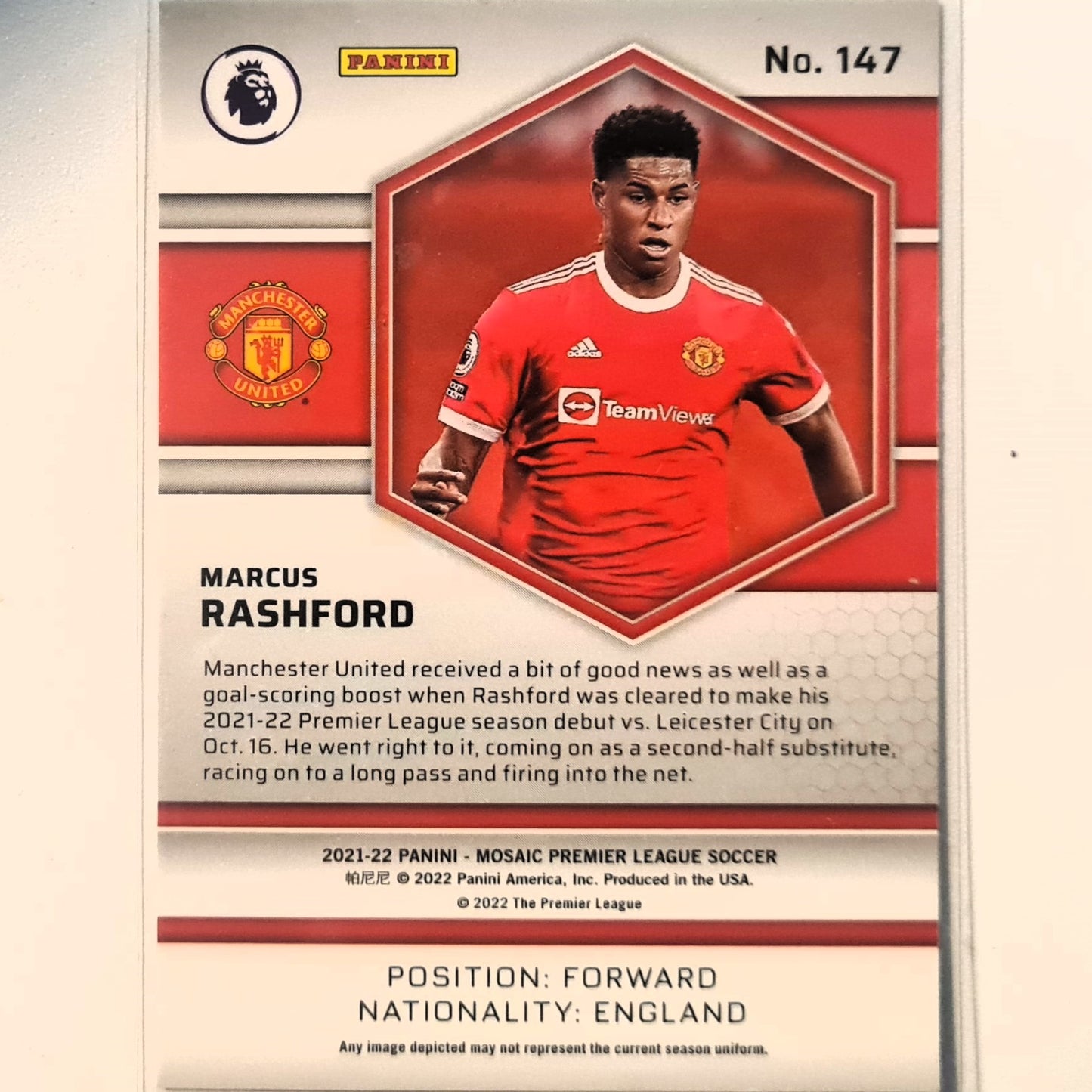 Marcus Rashford 2021-22 Panini Mosaic #147 Soccer Football Manchester United Excellent Sleeved