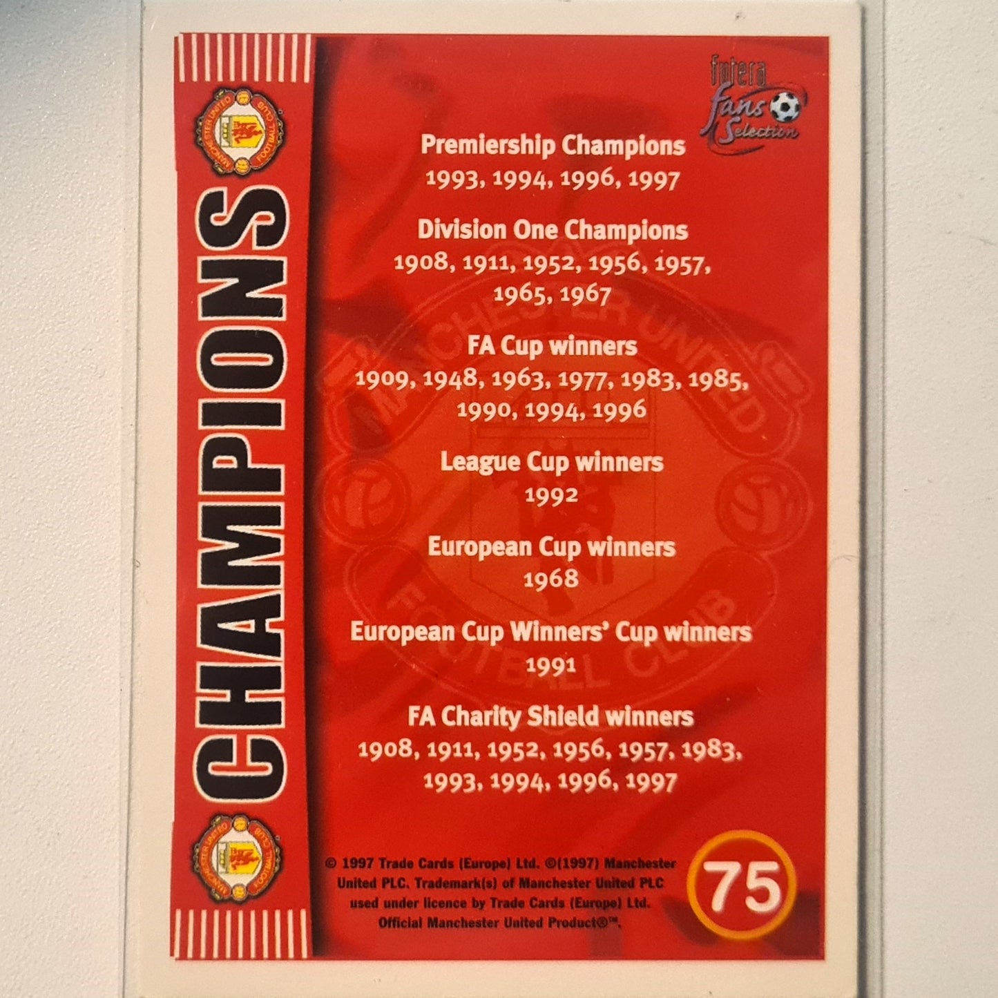 Ryan Giggs 1997 Futera fans selection Champions promo card #75 Soccer Football Manchester United Excellent Sleeved