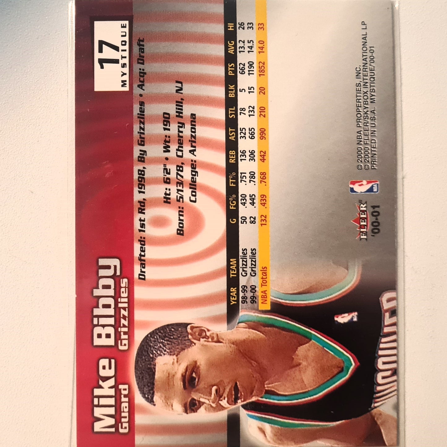 Mike Bibby 2000-01 Fleer Mystique #17 NBA Basketball Vancouver Grizzlies Excellent/Mint Sleeved