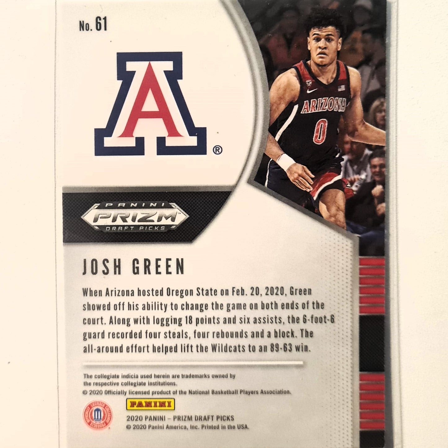 Josh Green 2020 Panini Prizm Draft picks #61 NBA Basketball Dallas Mavericks Arizona Excellent sleeved
