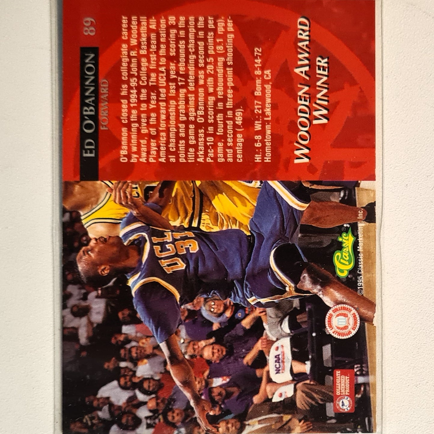 Ed O'Bannon 1995 Classic Rookies wooden award winner Rookie RC #89 UCLA Very good Sleeved