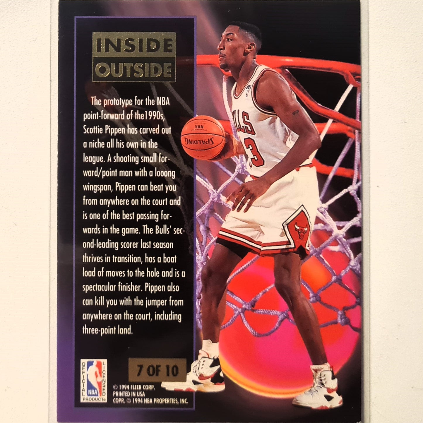 Scottie Pippen 1994 Fleer Ultra 93-94 inside outside 7 of 10 NBA Basketball Chicago Bulls good Sleeved