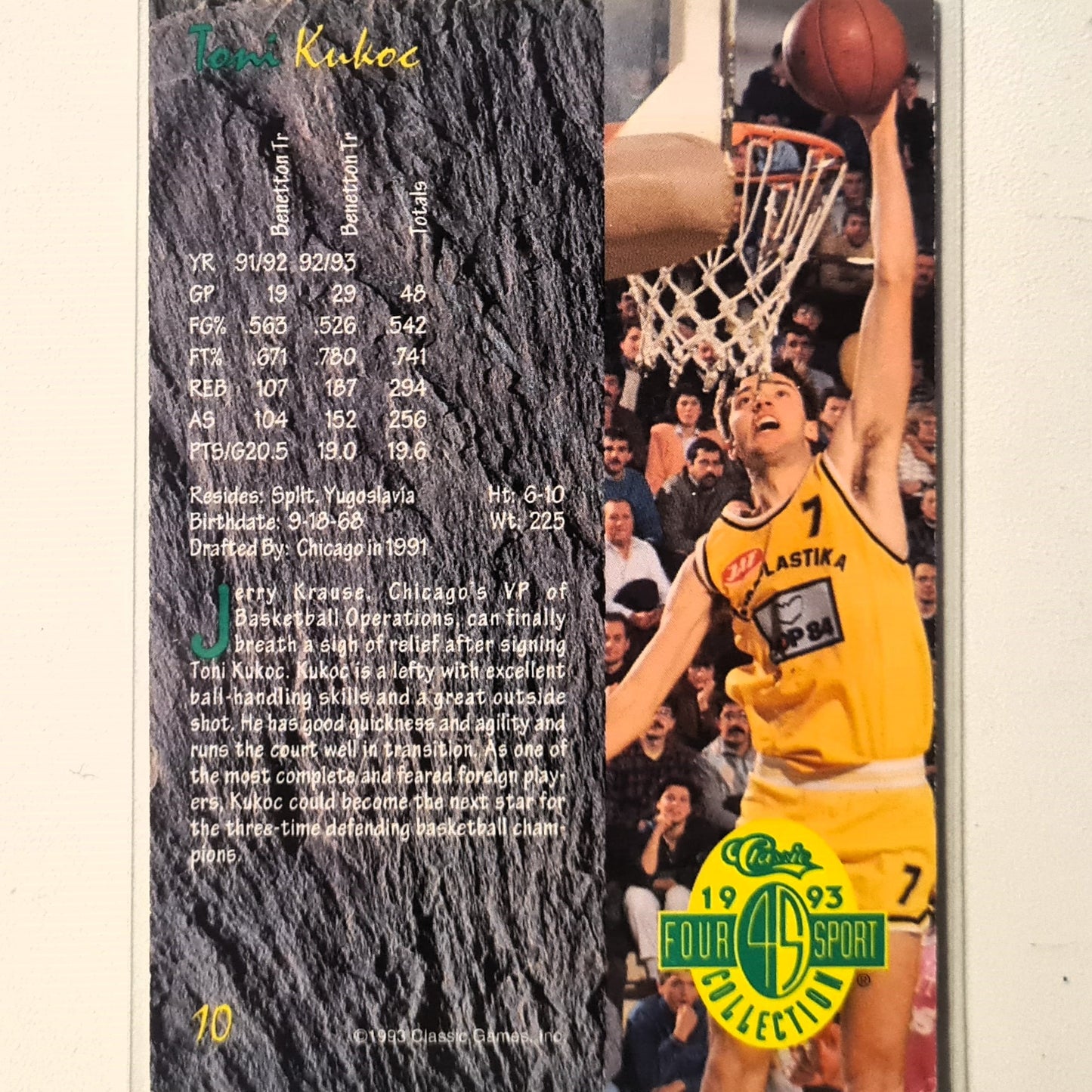 Toni Kukoc 1993 Classic four sport #10 NBA Basketball Chicago Bulls Yugoslavia good Sleeved
