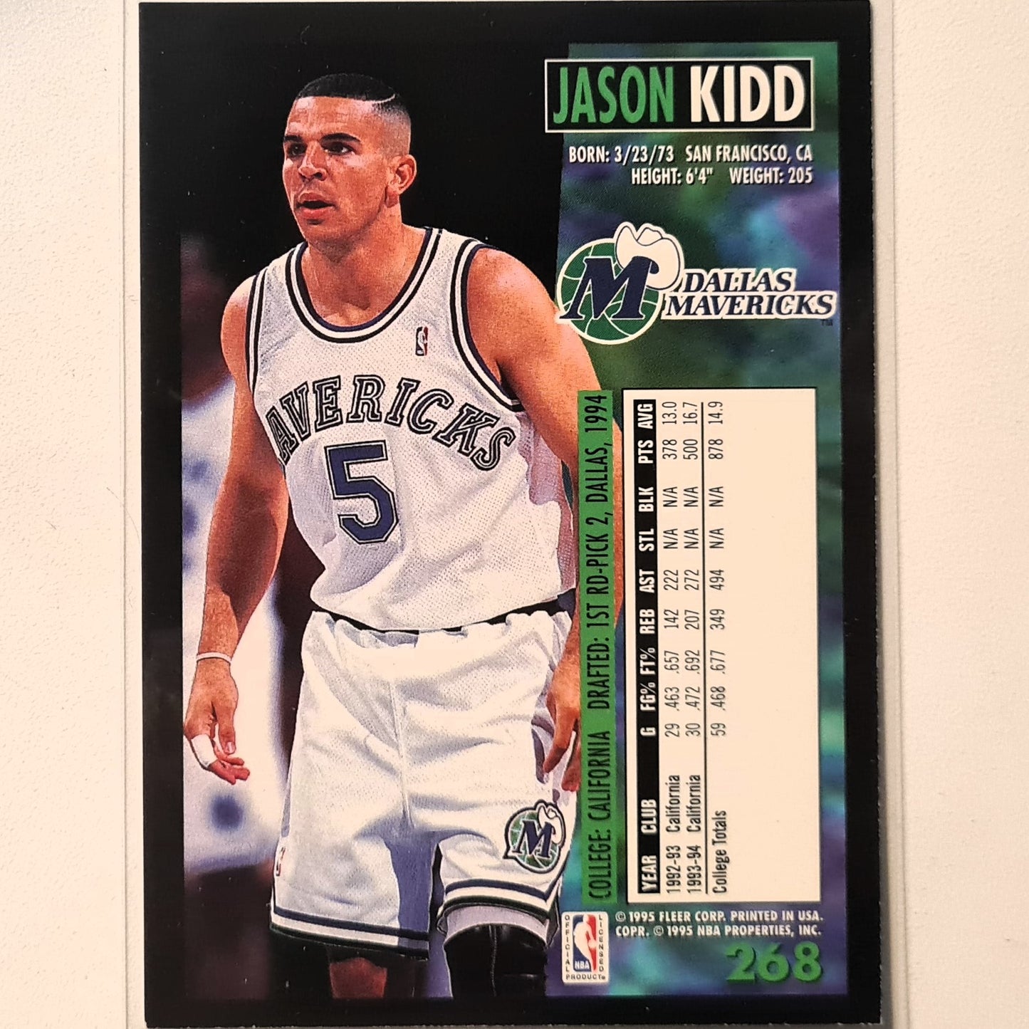 Jason Kidd 1995 Fleer 94-95 #268 NBA Basketball Dallas Mavericks Excellent Sleeved