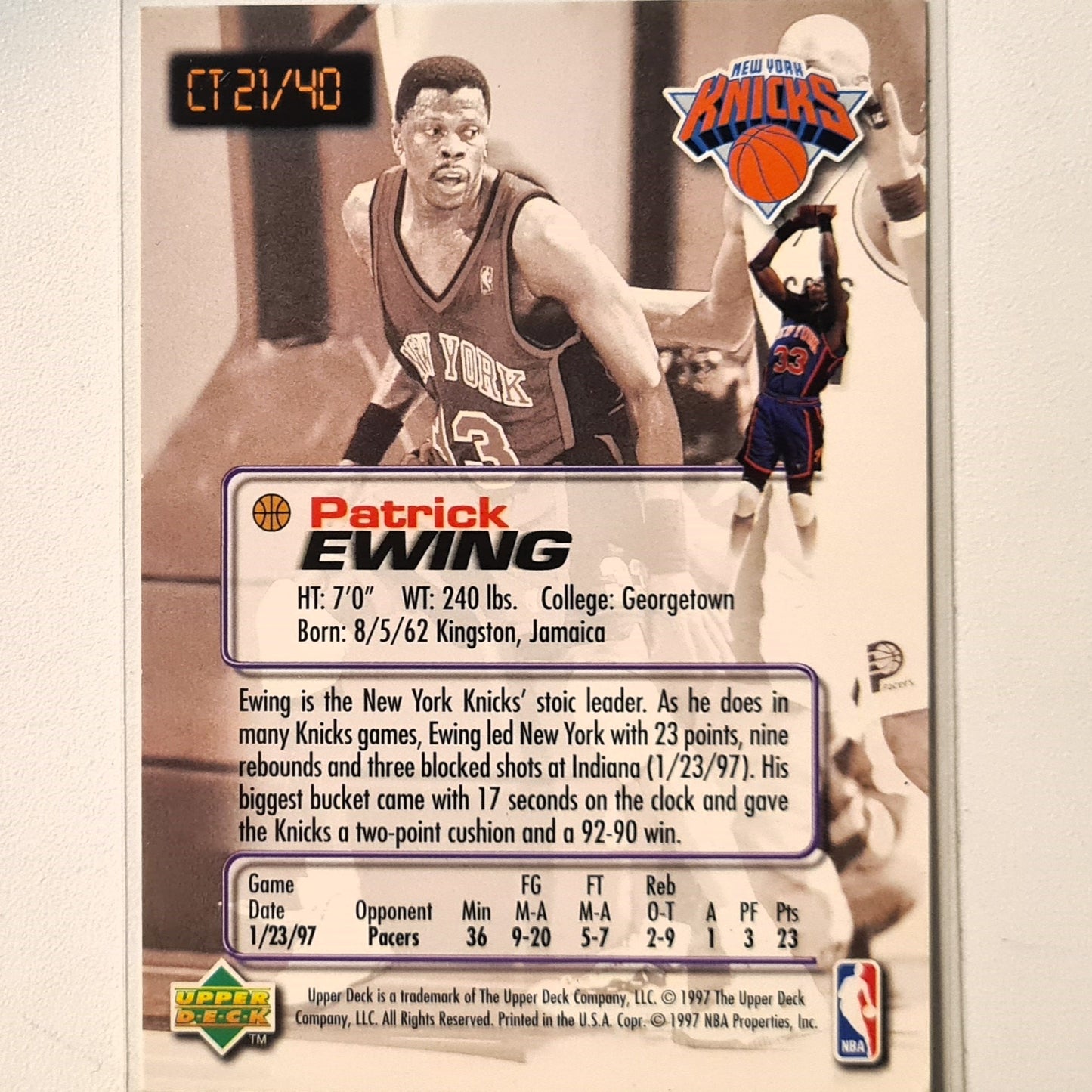 Patrick Ewing 1997 Upper-Deck Crunch time CT 21/40 NBA Basketball New York Knicks very good/ Excellent sleeved