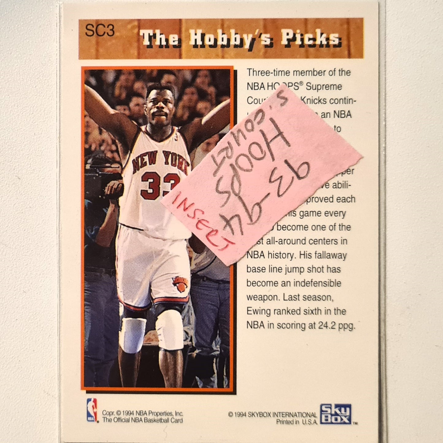 Patrick Ewing 1994 Skybox NBA Hoops Supreme Court SC3 NBA Basketball New York Knicks Excellent sleeved