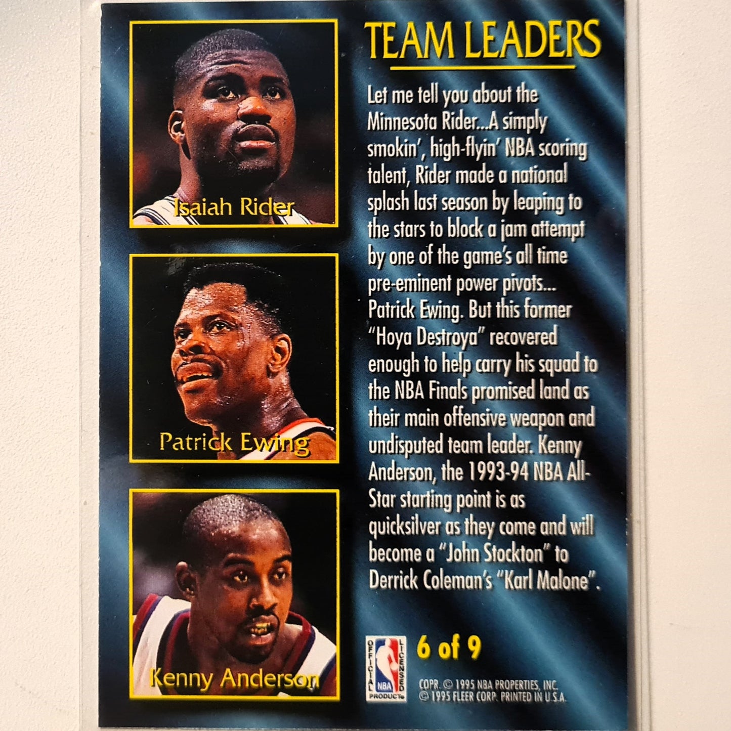 Patrick Ewing Kenny Anderson Isaiah Rider 1995 Fleer 94-95 Team Leaders 6 of 9 NBA Basketball New York Knicks Excellent sleeved