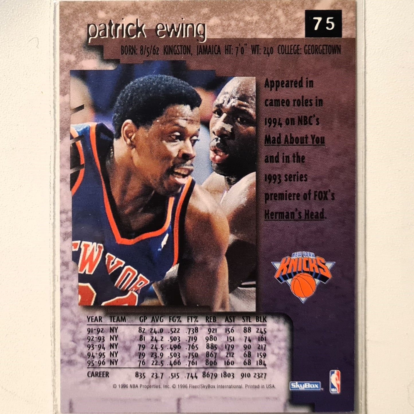 Patrick Ewing 1996 Skybox Premium #75 NBA Basketball New York Knicks Excellent sleeved