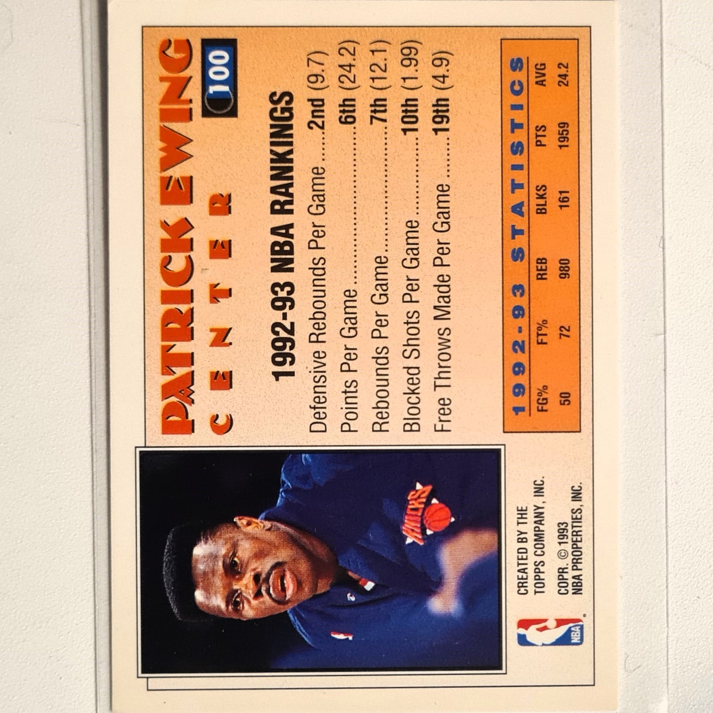 Patrick Ewing 1993 Topps all star 1st team #100 NBA Basketball New York Knicks Excellent sleeved