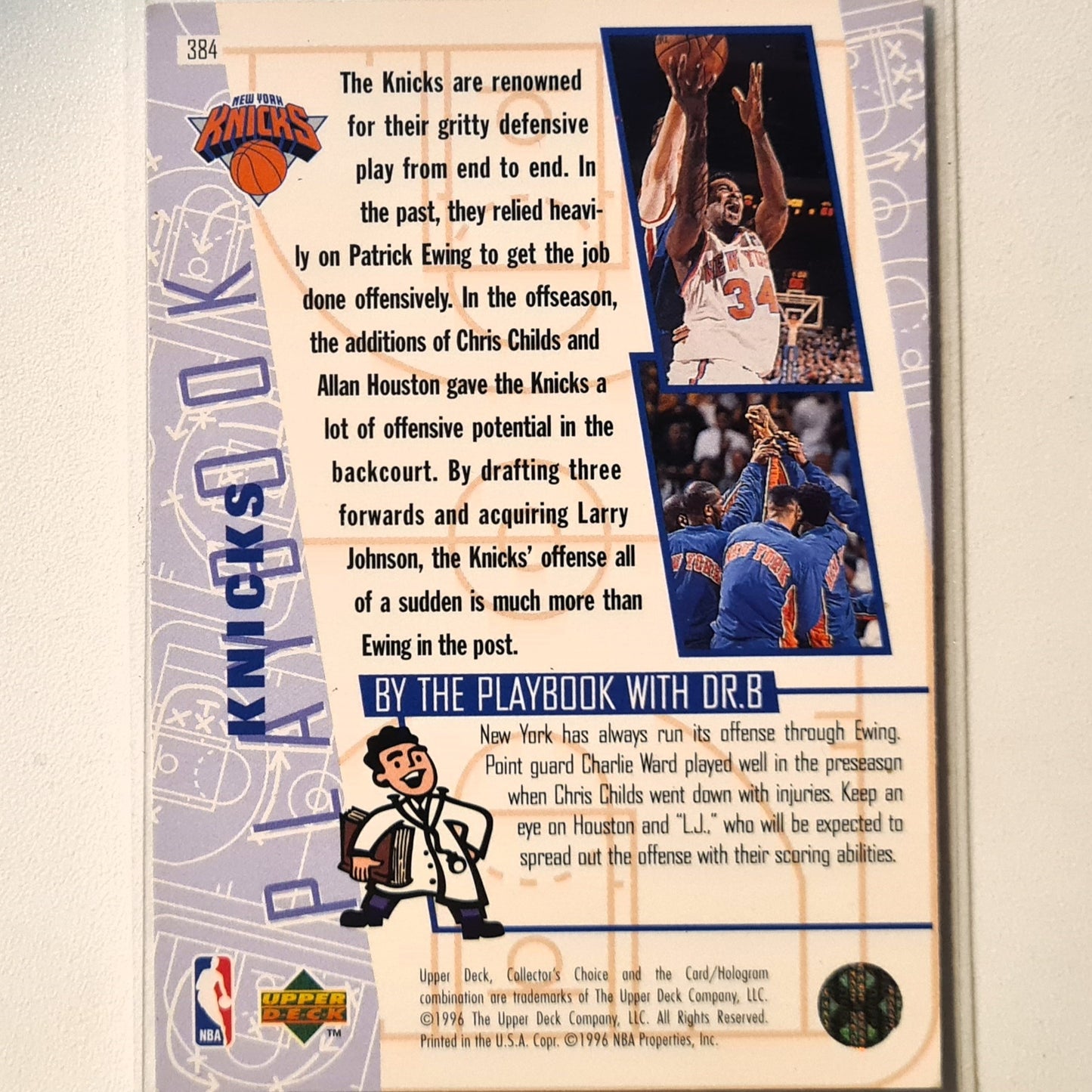 Patrick Ewing 1996 Upper-Deck playbook knicks #384 NBA Basketball New York Knicks Very good/excellent sleeved