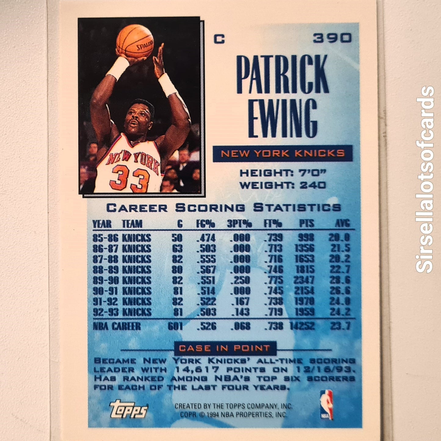 Patrick Ewing 1994 Topps future Scoring leader #390 NBA Basketball New York Knicks Excellent sleeved