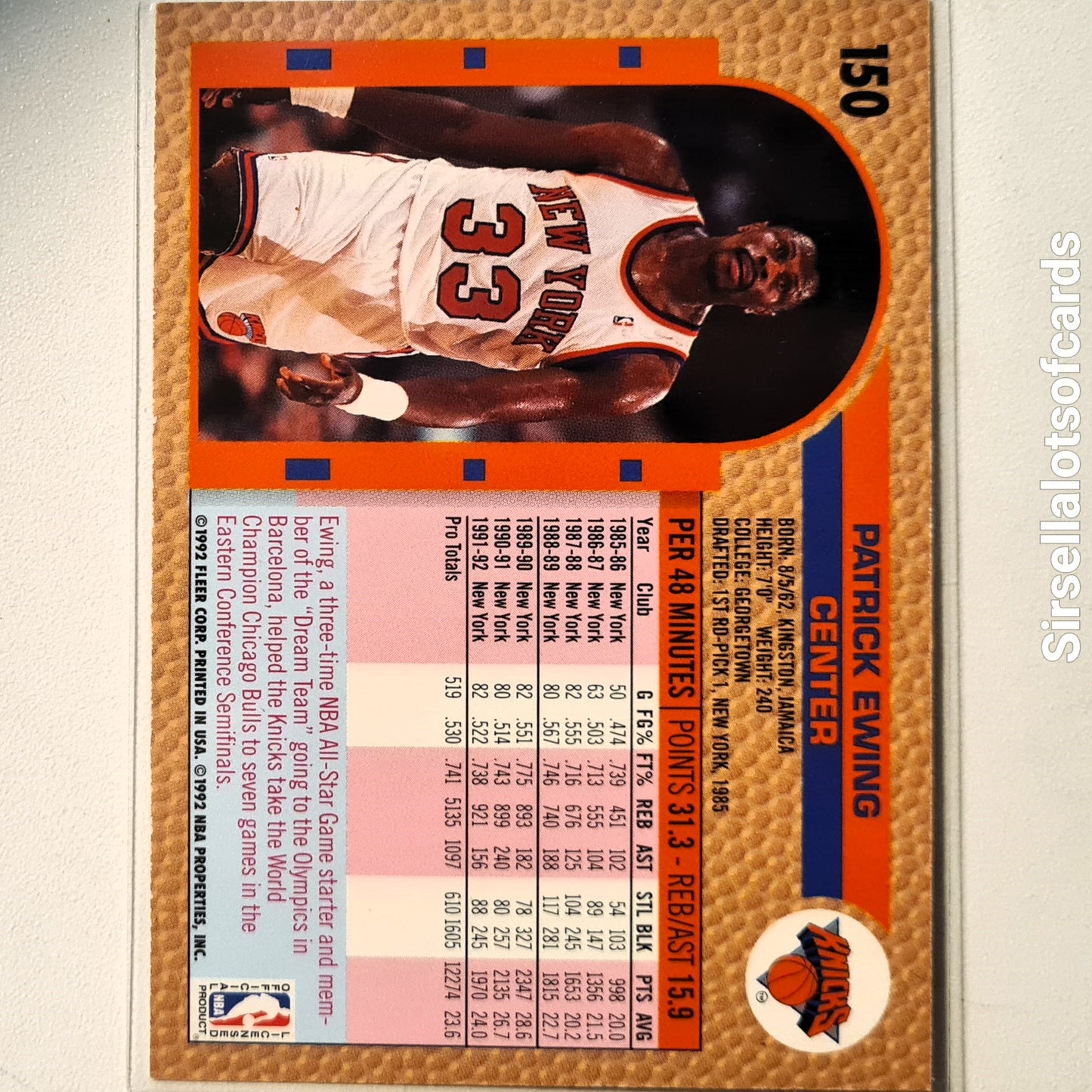 Patrick Ewing 1992 Fleer 92-93 #150 NBA Basketball New York Knicks Excellent sleeved