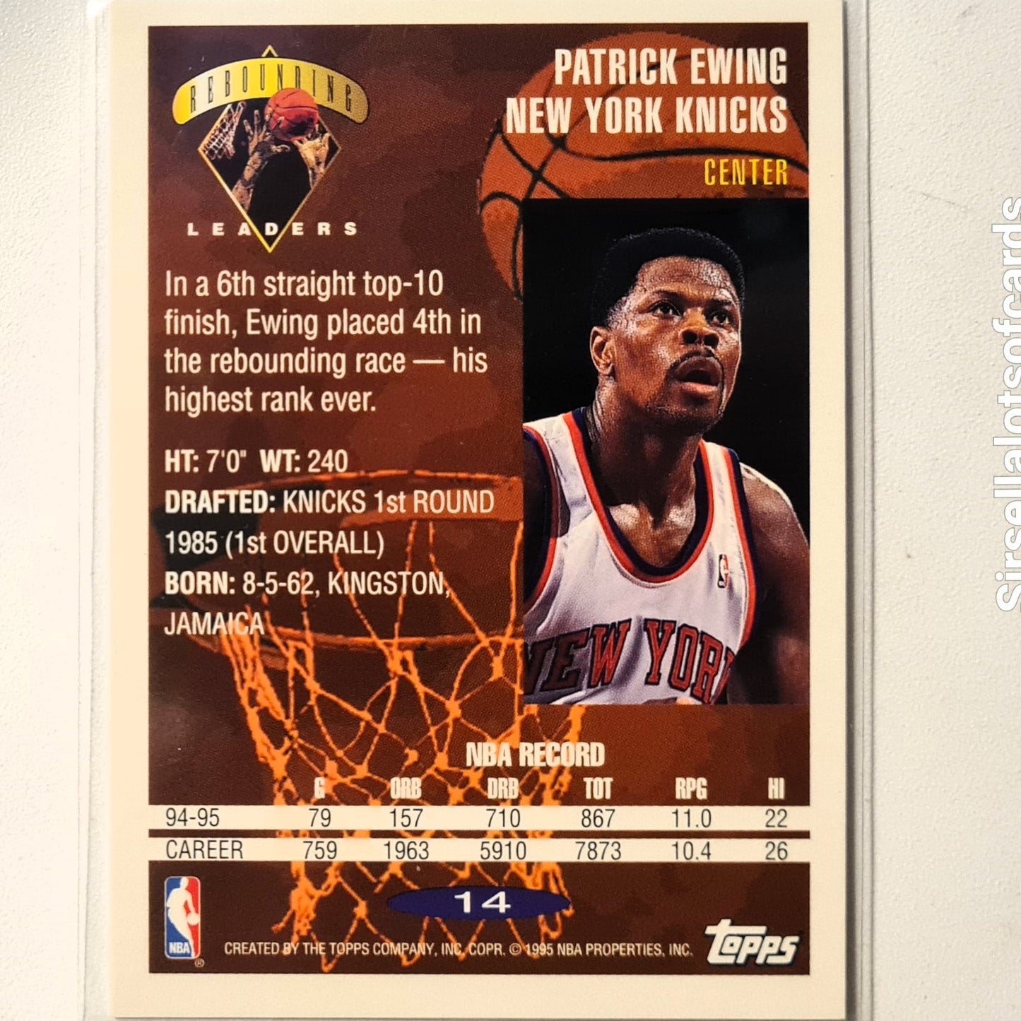 Patrick Ewing 1995 Topps rebounding leaders #14 NBA Basketball New York Knicks Excellent sleeved