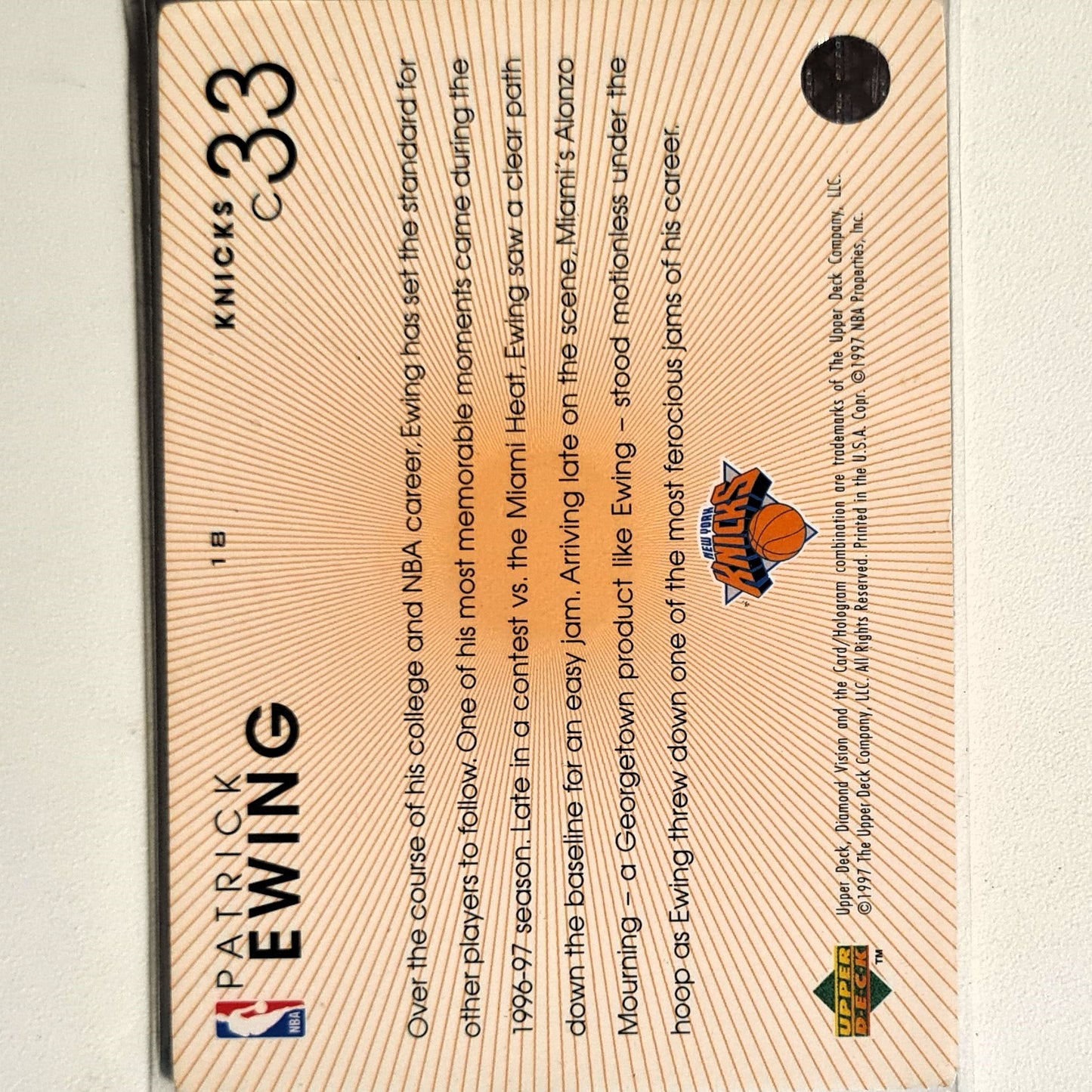 Patrick Ewing 1997 Upper-Deck Diamond Vision 3D #18 NBA Basketball New York Knicks Excellent Sleeved