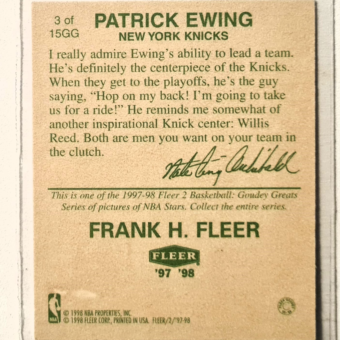Patrick Ewing 1998 Fleer Goudey Greats 3 of 15GG NBA Basketball New York Knicks Excellent Sleeved