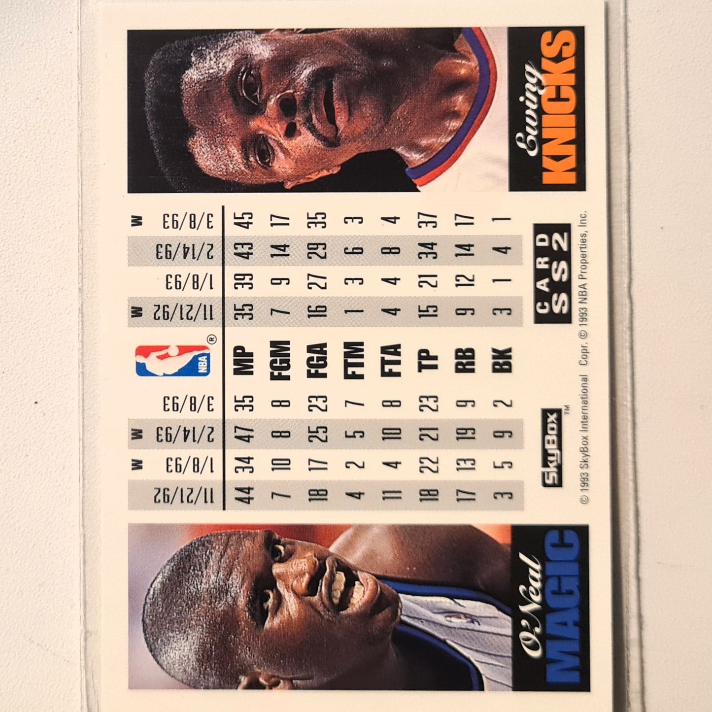 Patrick Ewing VS Shaquille O'Neal 1993 Skybox showdown series SS2 NBA Basketball New York Knicks Excellent Sleeved