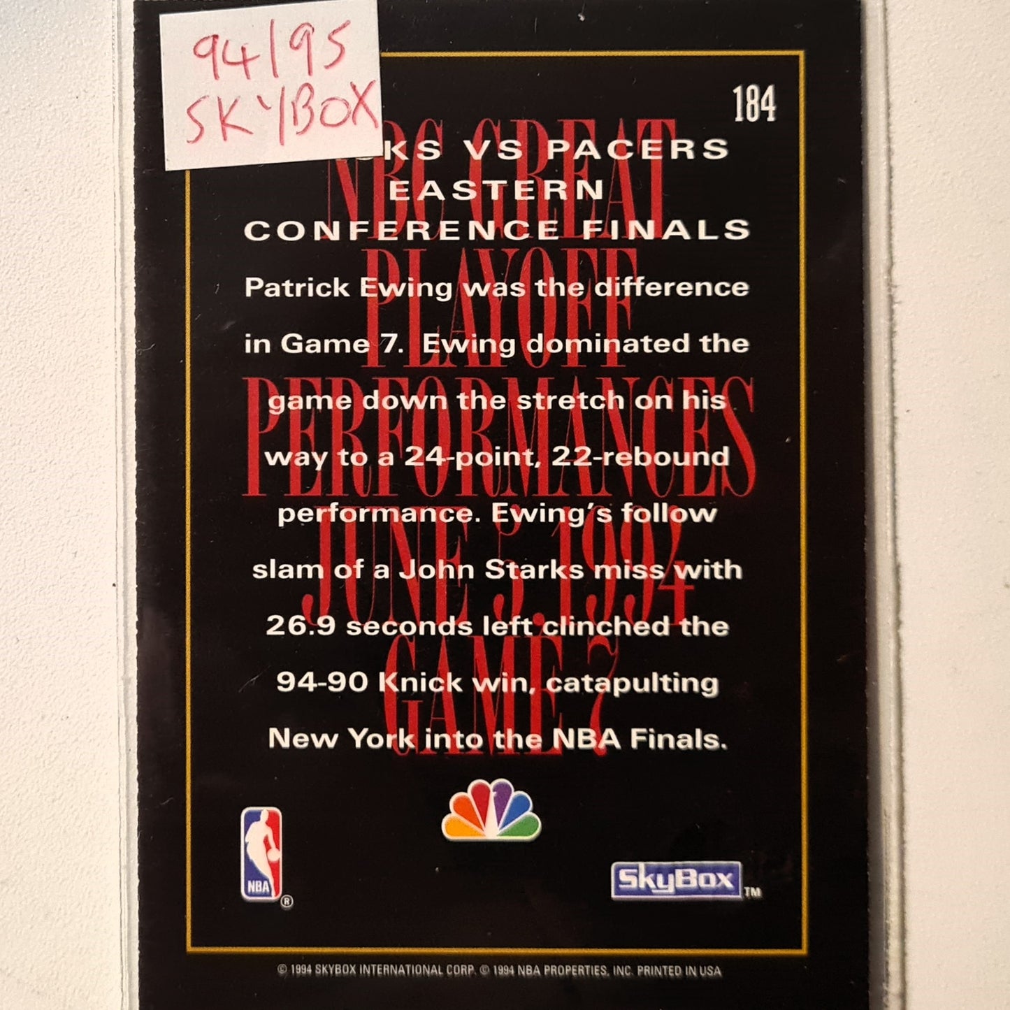 Patrick Ewing 1994 Skybox NBA on NBC #184 NBA Basketball New York Knicks Excellent Sleeved